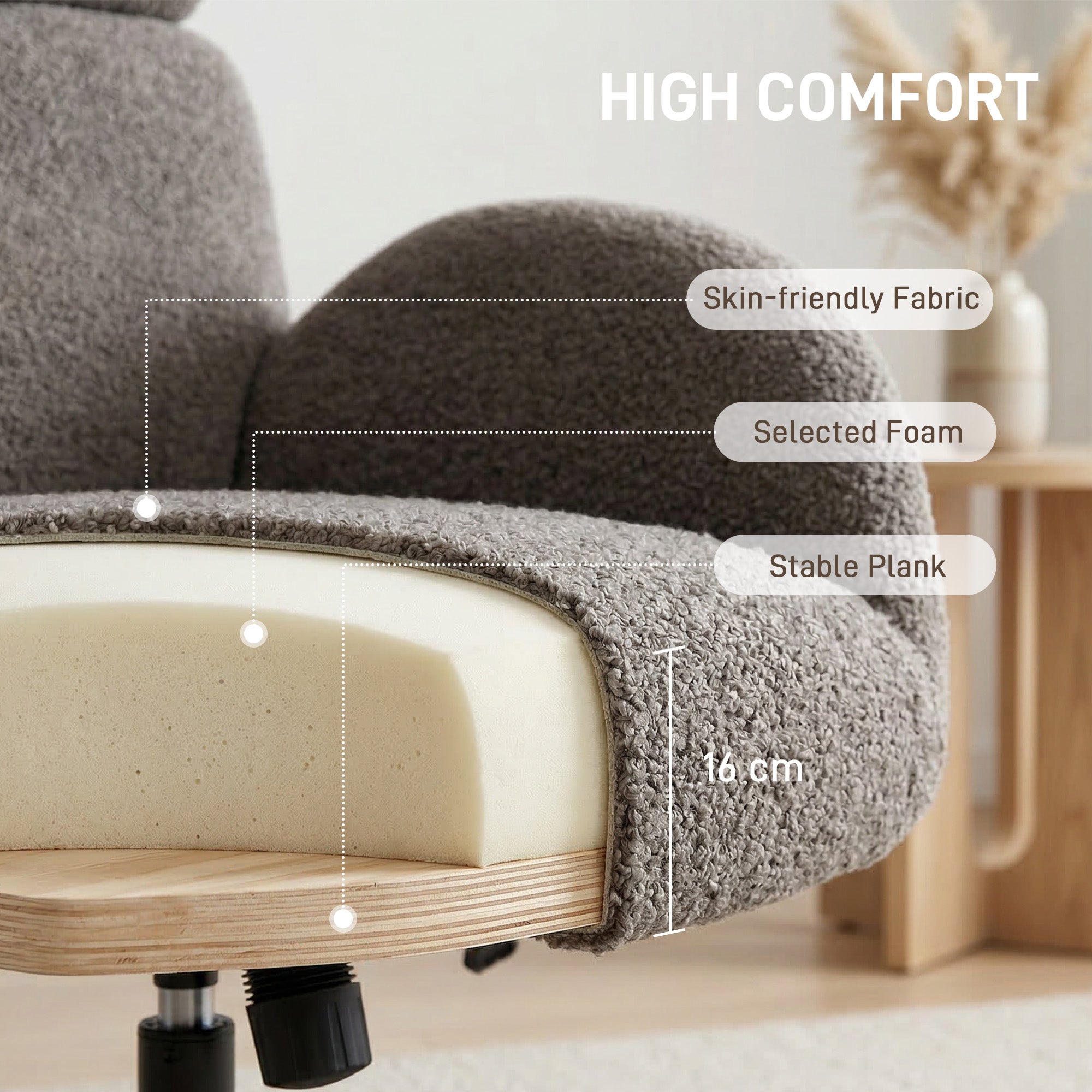 Swivel Armchair and Footstool Set, Raindrop Velvet Height Adjustable Accent Chair with Adjustable Headrest, Rocking Function, Wide Back, Modern Lounge Chair for Living Room, Grey