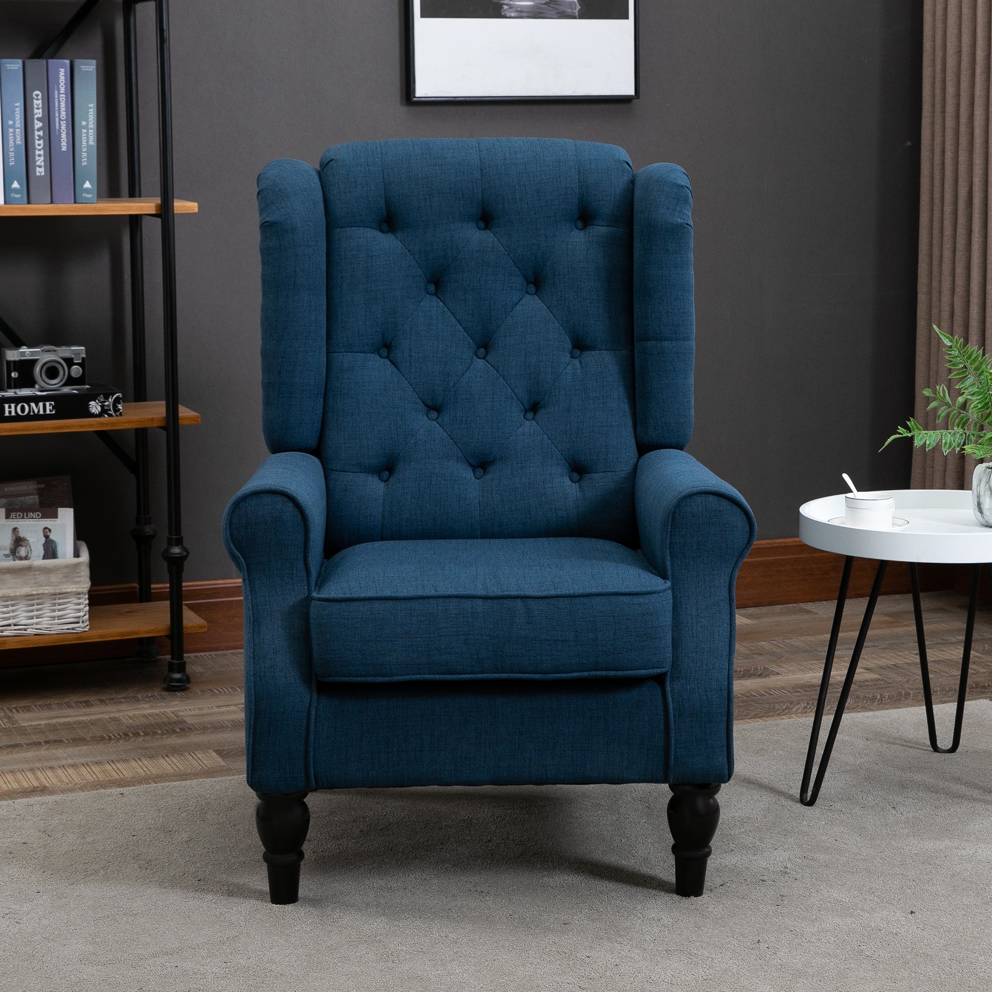 HOMCOM Retro Accent Chair, Wingback Armchair with Wood Frame Button Tufted Design for Living Room Bedroom, Blue