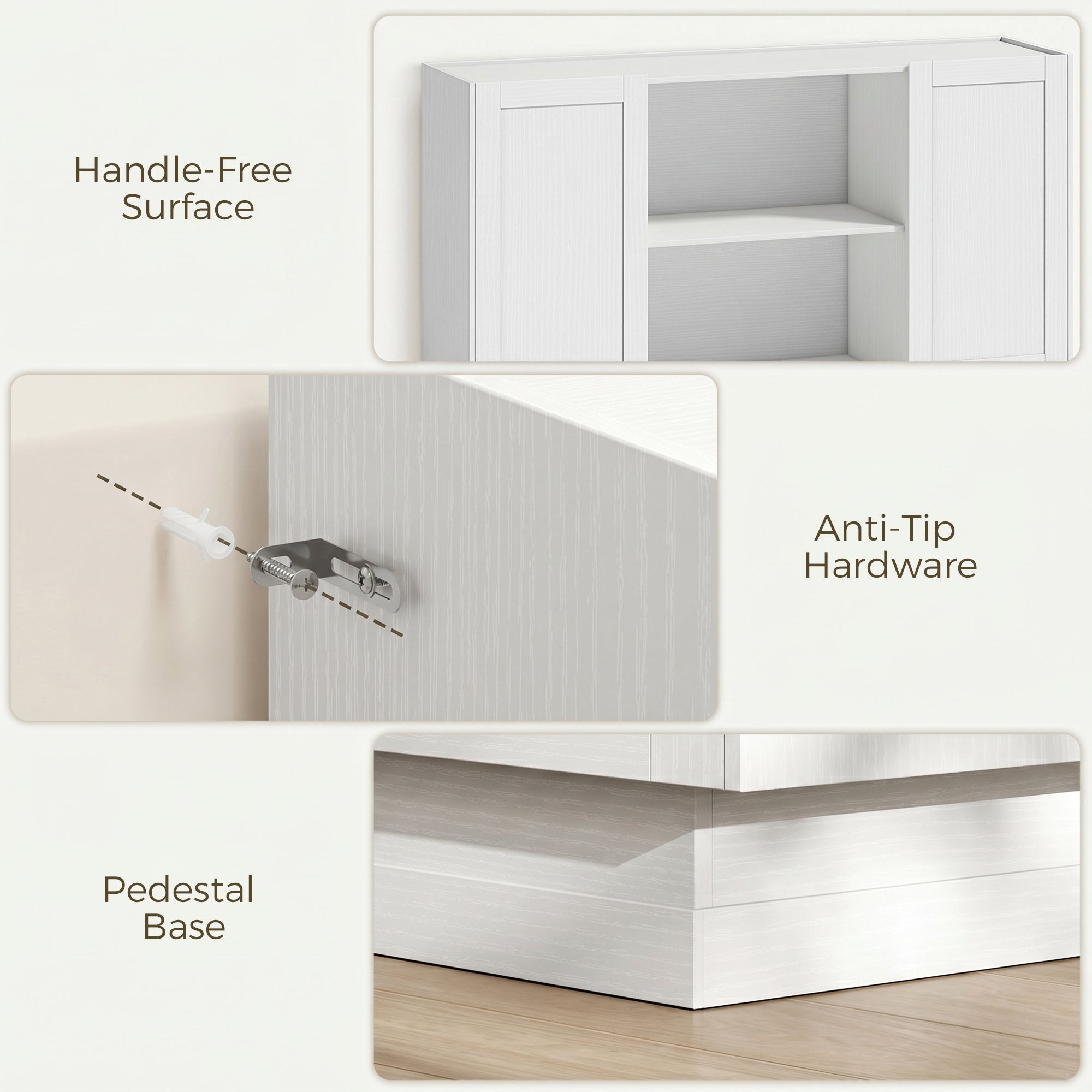 Sideboard Buffet Cabinet, 133 cm Modern Farmhouse Storage Cabinet with 2 Open Shelves, 2 Cupboards and Soft Close Doors for Dining Room, Living Room, White