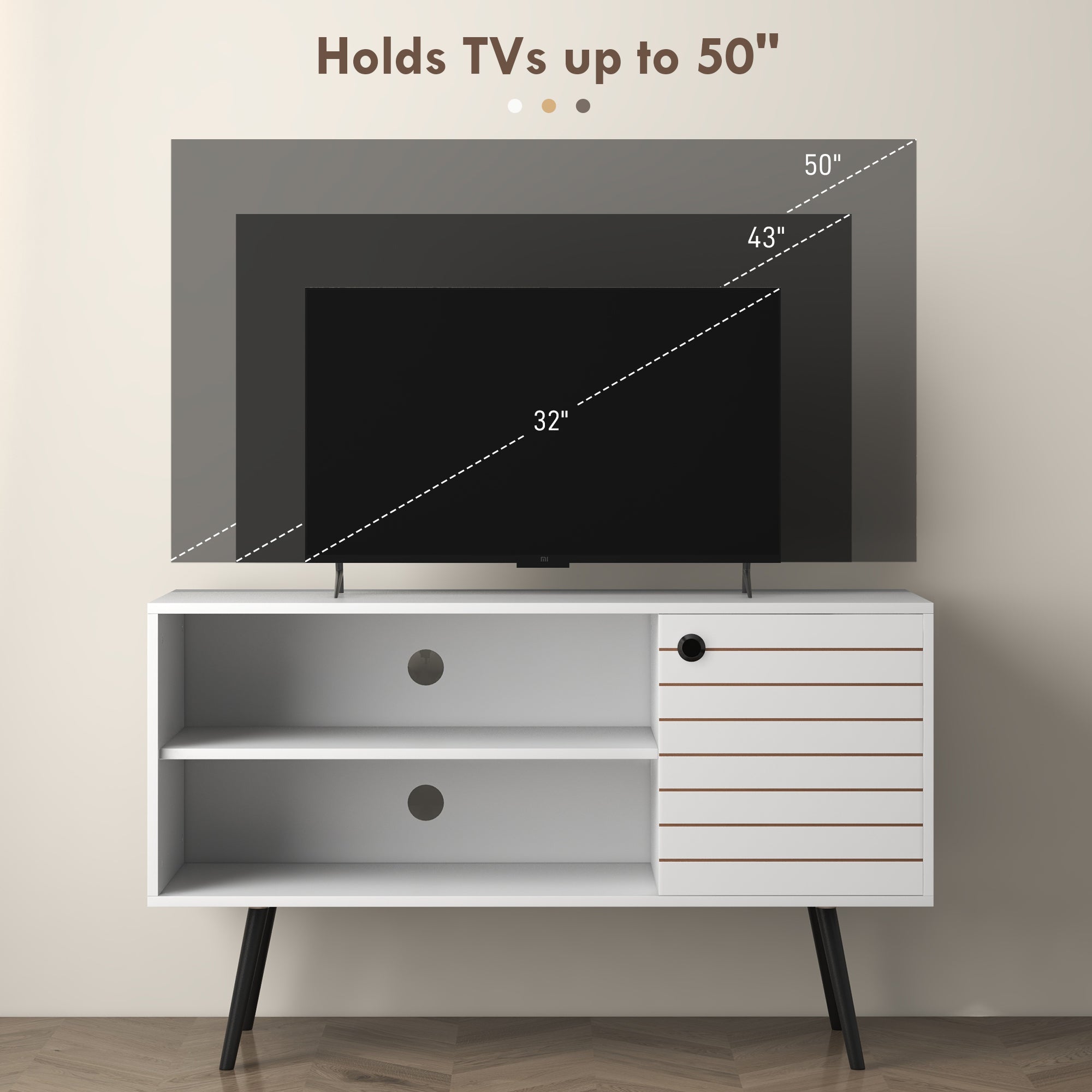 HOMCOM TV Stand Cabinet for 50 Inch TVs, TV Unit with Open Shelves, Soft-close Door and Cable Holes, Entertainment Unit for Living Room, White