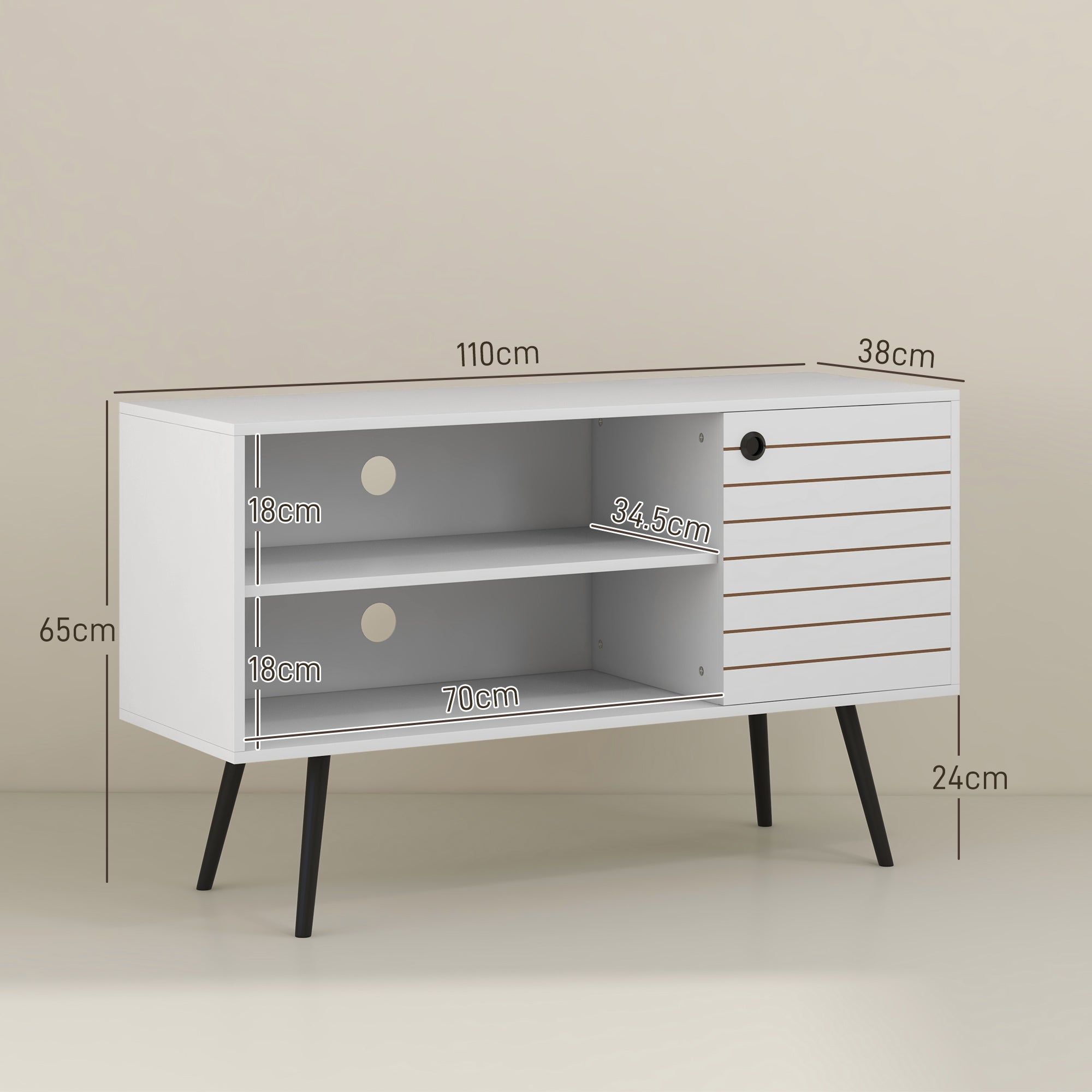 HOMCOM TV Stand Cabinet for 50 Inch TVs, TV Unit with Open Shelves, Soft-close Door and Cable Holes, Entertainment Unit for Living Room, White
