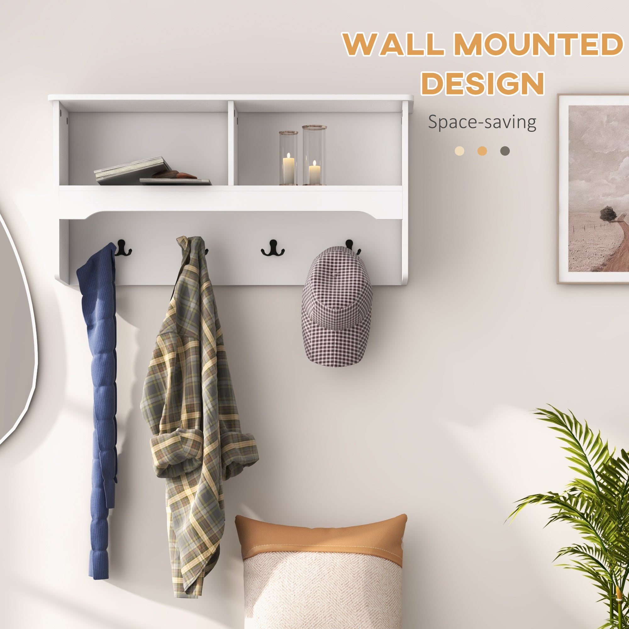HOMCOM Coat Rack with Shoe Storage Bench, Modern 5-in-1 Hall Tree with Entryway Bench, 4 Double Hooks, Hidden Compartment and Shelves for Hallway, Living Room and Bedroom, White