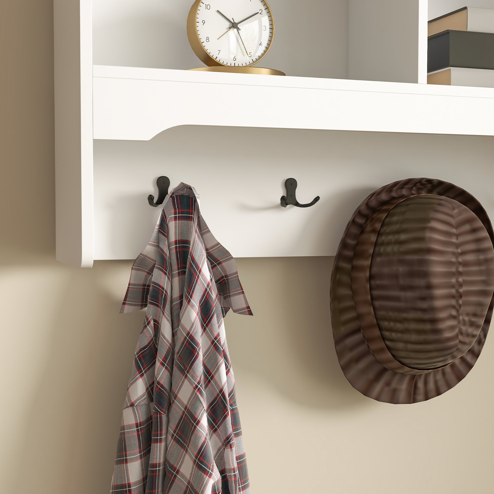 HOMCOM Coat Rack with Shoe Storage Bench, Modern 5-in-1 Hall Tree with Entryway Bench, 4 Double Hooks, Hidden Compartment and Shelves for Hallway, Living Room and Bedroom, White