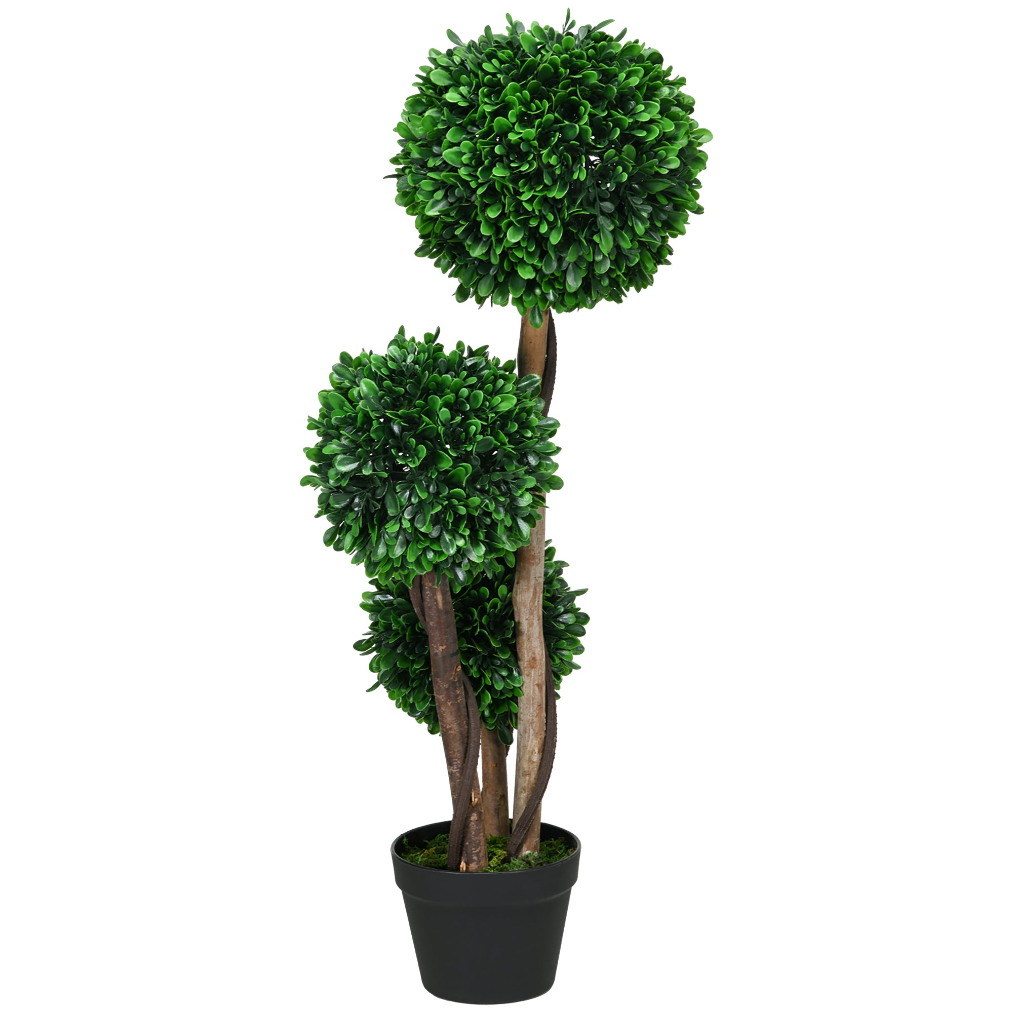 3ft Artificial Tree, Triple Ball Boxwood Topiary with Pot and Sandalwood Leaves, for Indoor Outdoor Home