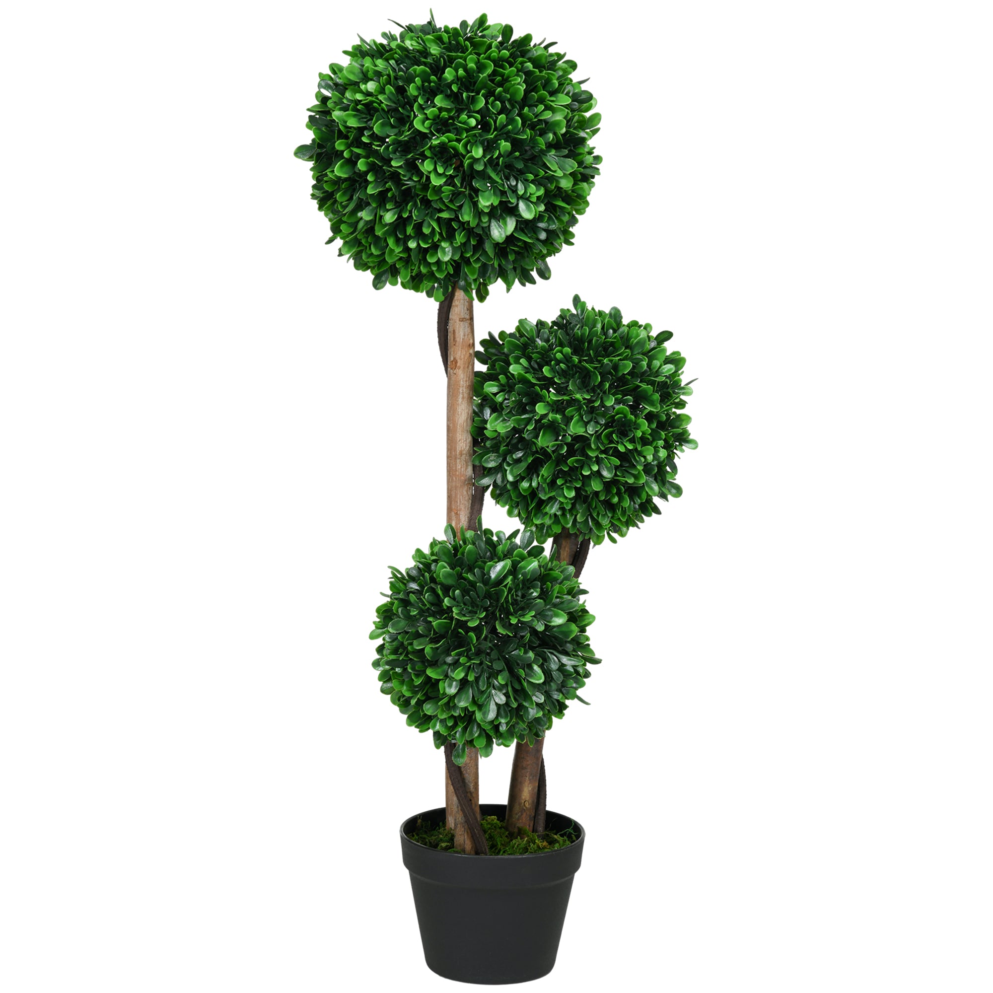 3ft Artificial Tree, Triple Ball Boxwood Topiary with Pot and Sandalwood Leaves, for Indoor Outdoor Home