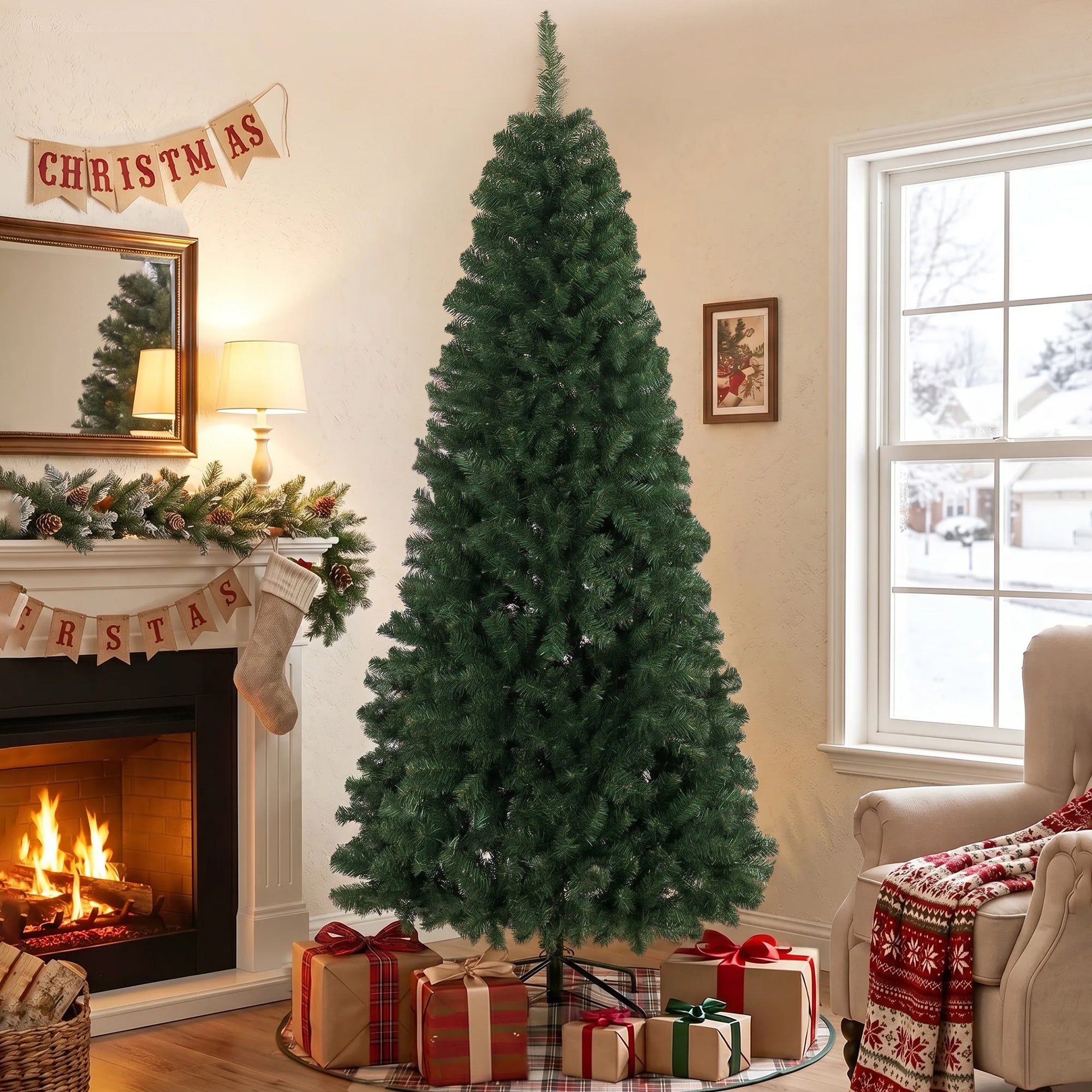 7.5ft Norwegian Spruce Artificial Christmas Tree with 1388 Branch Tips, Foldable Metal Stand, Quick-Assembly Hinged Design, Full Xmas Tree for Home Office Holiday Decor, Green