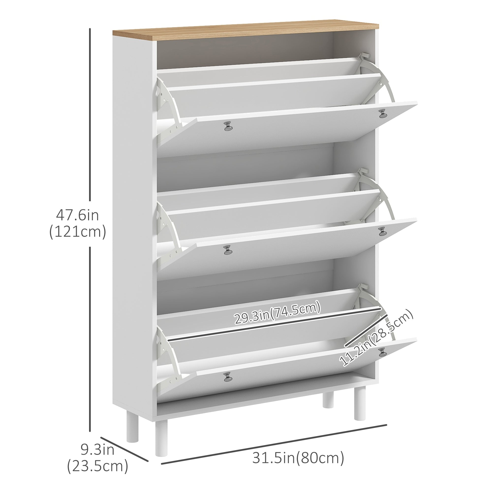 HOMCOM Shoe Cabinet, Narrow Shoe Storage Cabinet with 3 Flip Drawers and Adjustable Shelves for 24 Pairs of Shoes for Entryway, Hallway, White