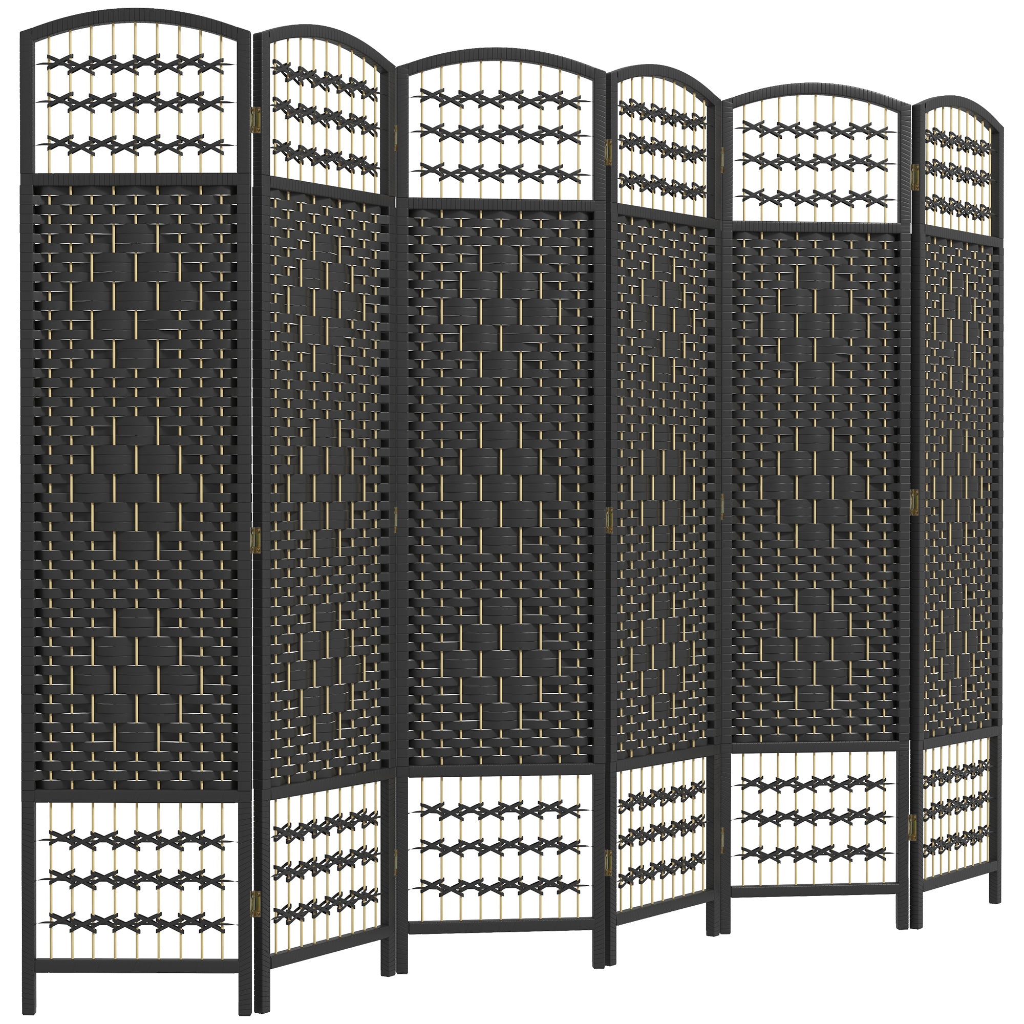 6 Panel Folding Room Divider Portable Privacy Screen Wave Fiber Room Partition for Home Office Black