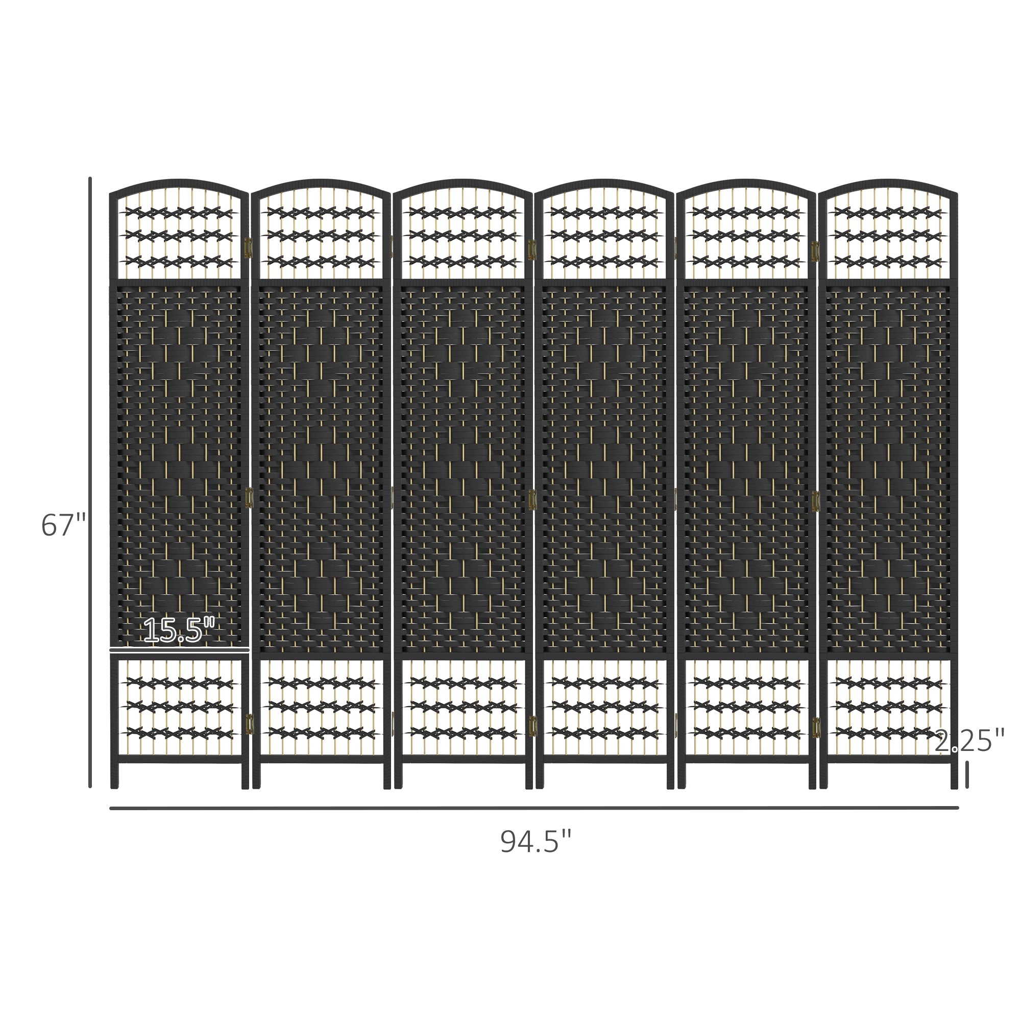 6 Panel Folding Room Divider Portable Privacy Screen Wave Fiber Room Partition for Home Office Black