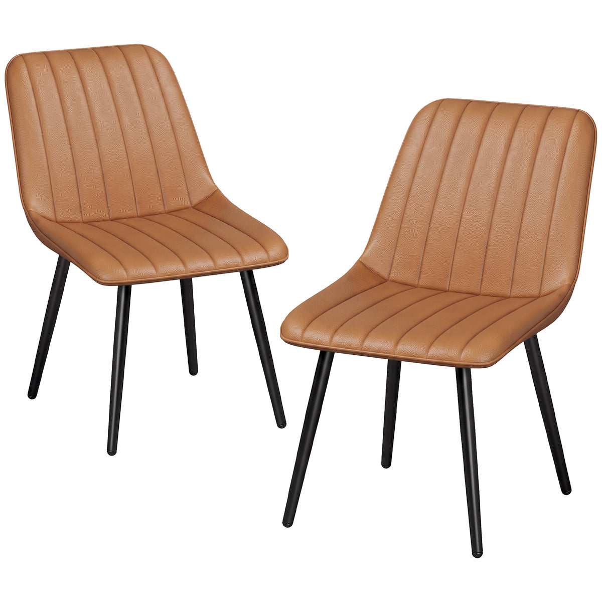 Modern Dining Chairs Set of 2, Curved Faux Leather Upholstered Kitchen Chairs with Metal Legs for Dining Room, Kitchen, Living Room, Brown