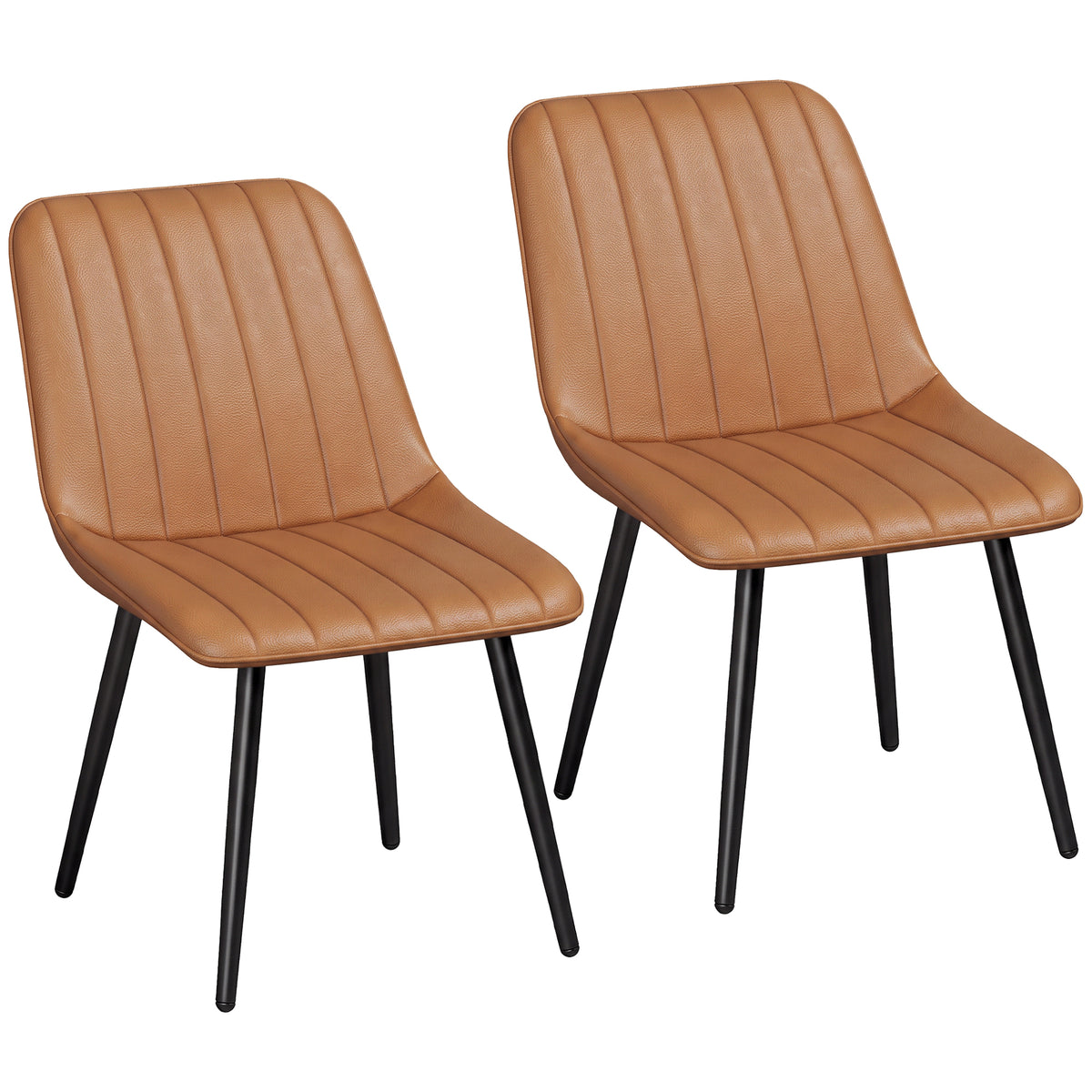 Modern Dining Chairs Set of 2, Curved Faux Leather Upholstered Kitchen Chairs with Metal Legs for Dining Room, Kitchen, Living Room, Brown