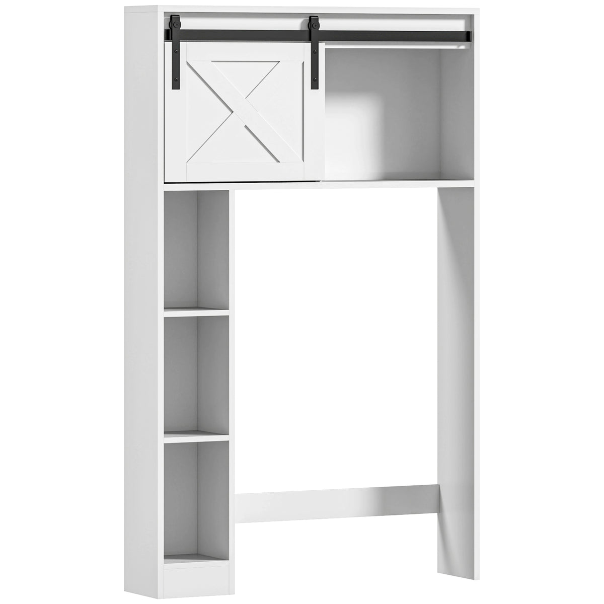 Over-Toilet Storage Cabinet with Sliding Barn Door, Farmhouse Bathroom Cabinet with Compartments & Adjustable Shelf, Freestanding Bathroom Space Saver for Restroom, White