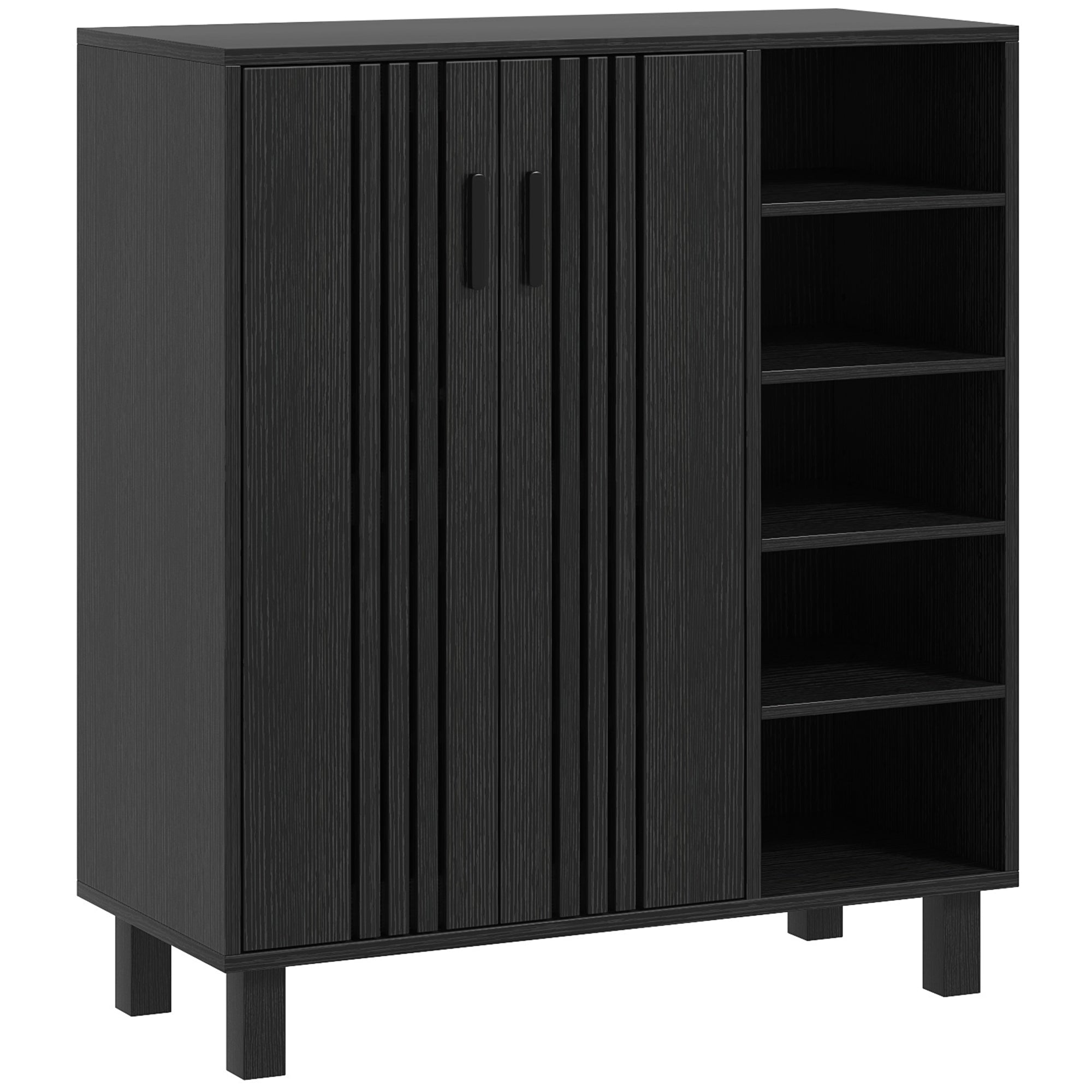 HOMCOM Modern Shoe Cabinet with 5-tier Double Door Cupboard and 5-tier Open Shelves, 17 Pair Shoe Storage Cabinet with Adjustable Shelves for Entryway, Hallway, Black