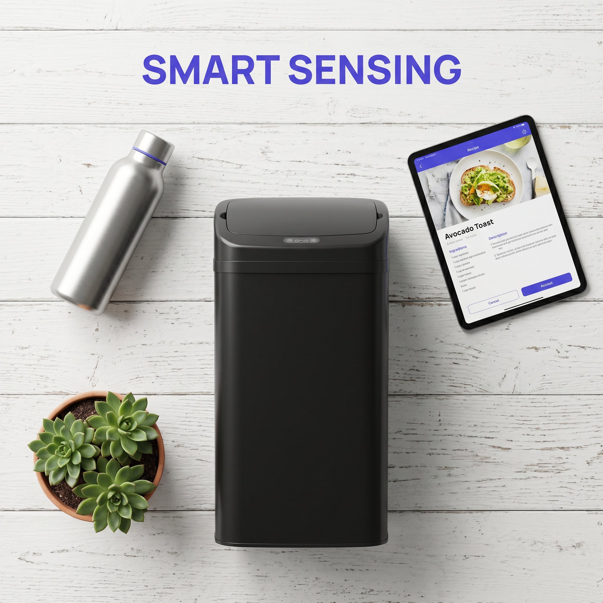 48L Sensor Bin, Galvanised Steel Kitchen Bin with Automatic Soft Close Lid and Fingerprint-Proof for Recycling and Waste, Black