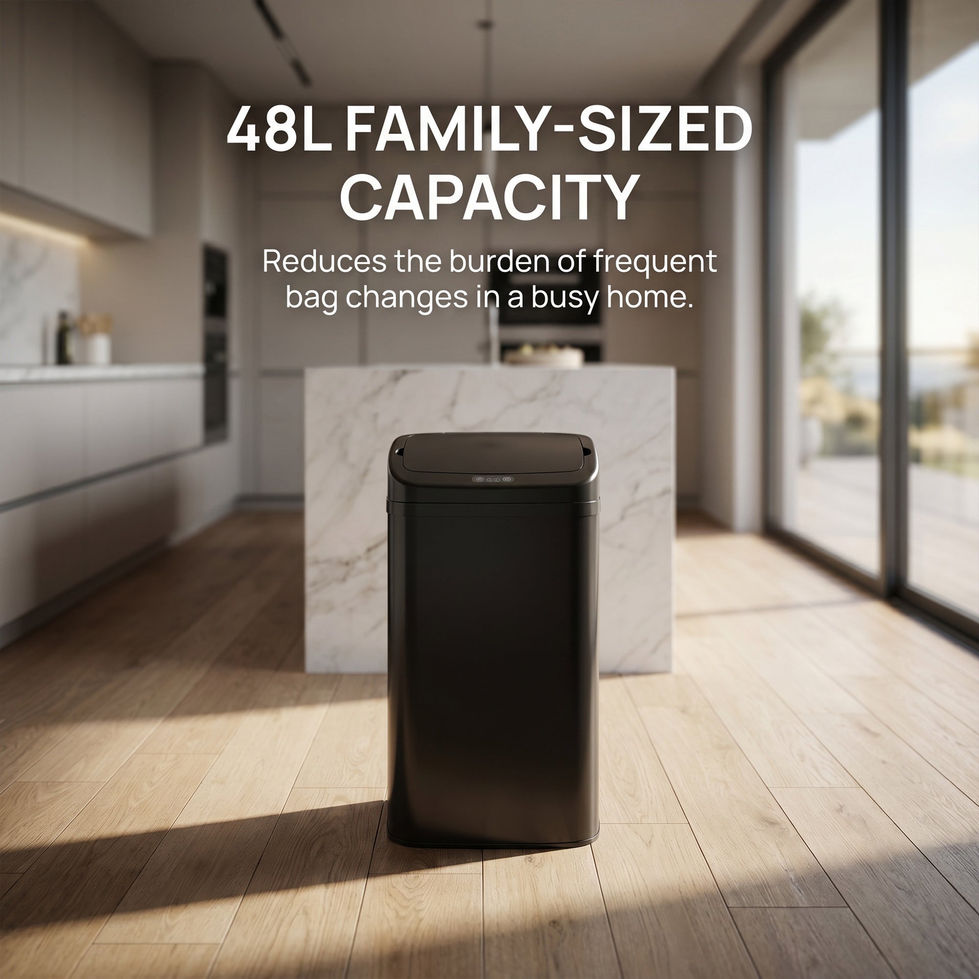 48L Sensor Bin, Galvanised Steel Kitchen Bin with Automatic Soft Close Lid and Fingerprint-Proof for Recycling and Waste, Black
