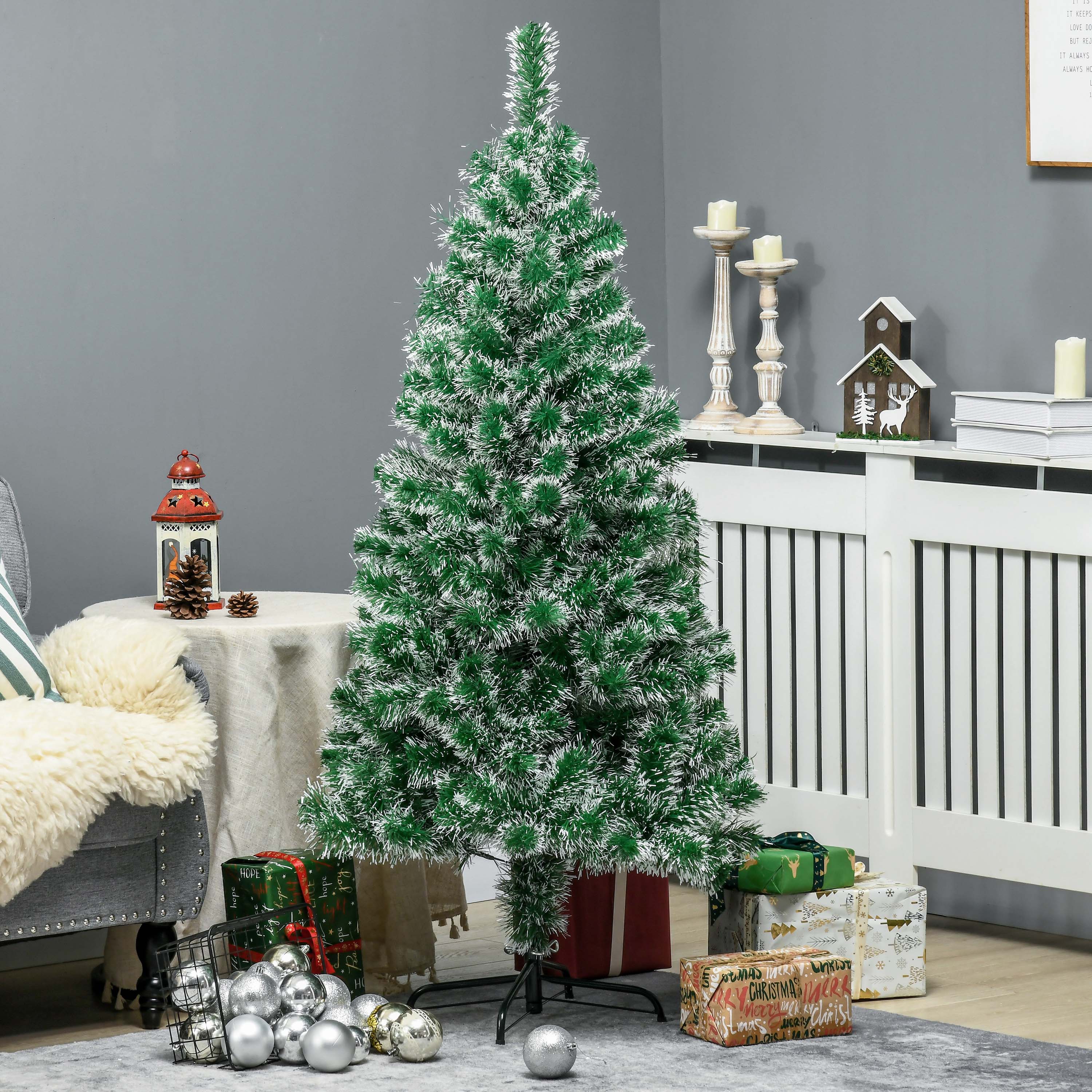 HOMCOM 6FT Christmas Tree Artificial Classic Tree Holiday Indoor Decoration, with Metal Support and Tips, Green