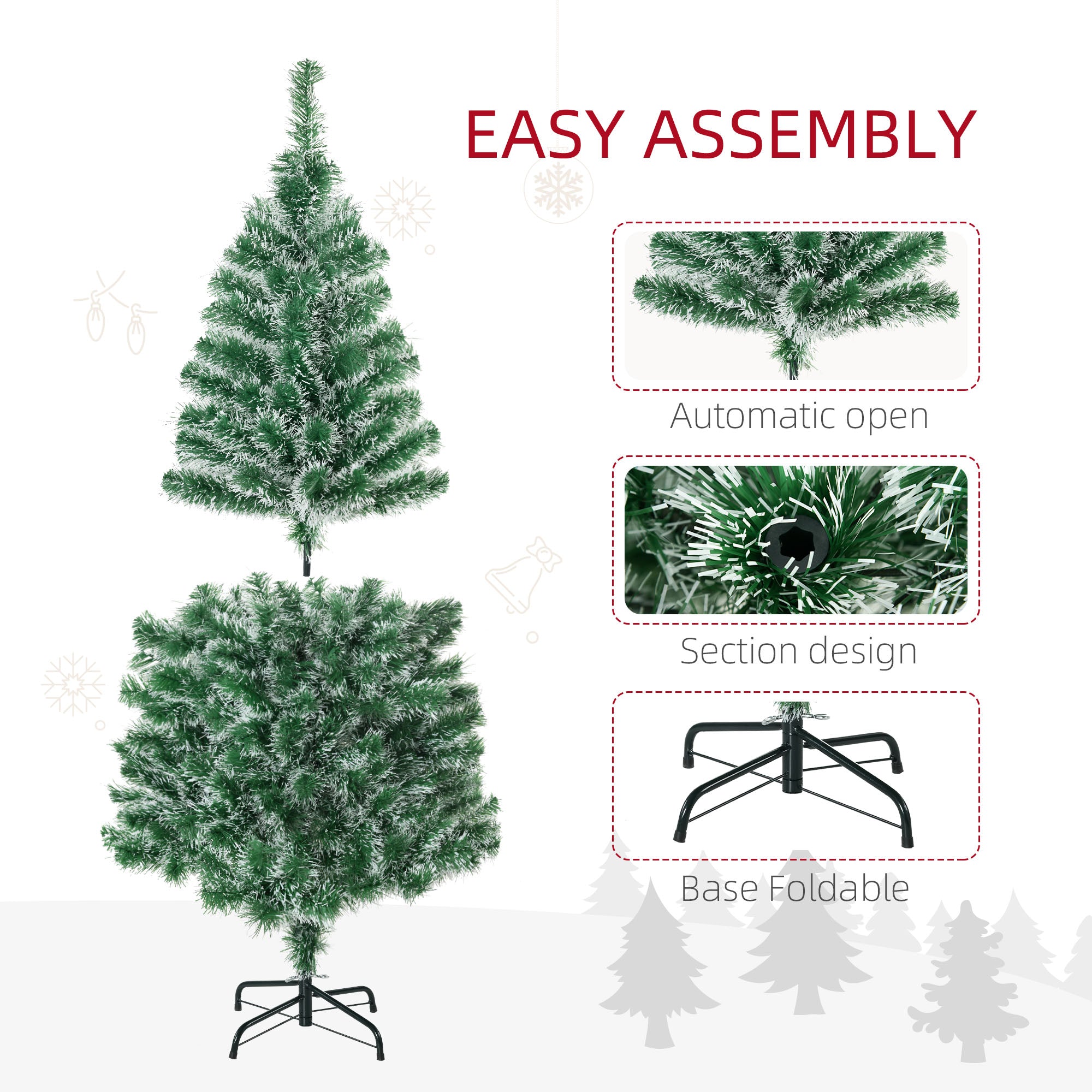 HOMCOM 6FT Christmas Tree Artificial Classic Tree Holiday Indoor Decoration, with Metal Support and Tips, Green