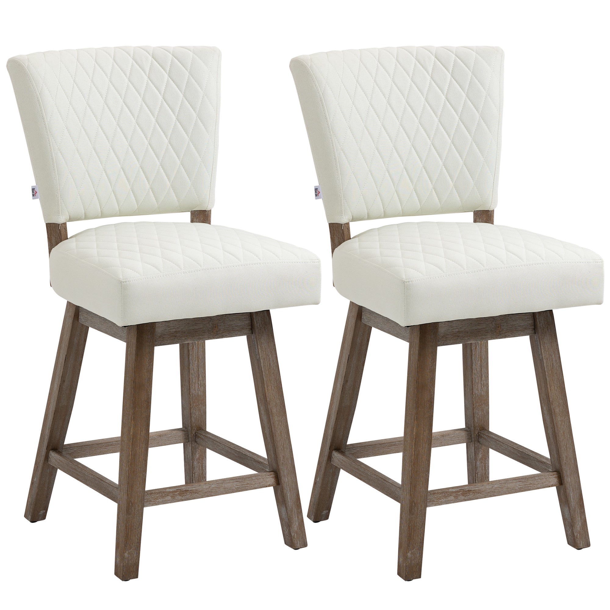 Set of 2 Swivel Counter Height Bar Stools with Footrest Cream White