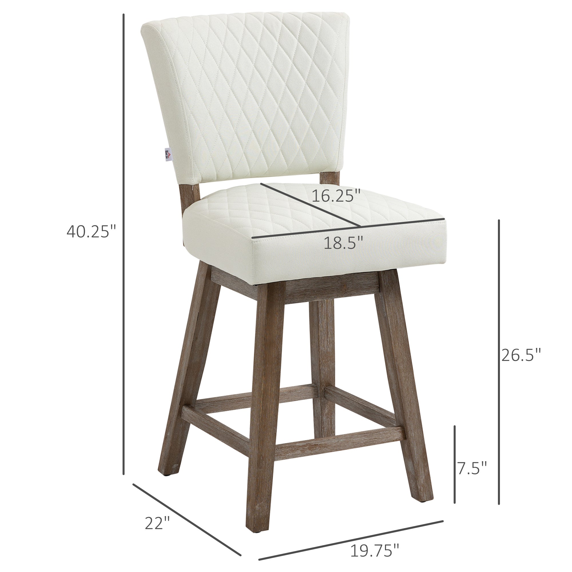 Set of 2 Swivel Counter Height Bar Stools with Footrest Cream White