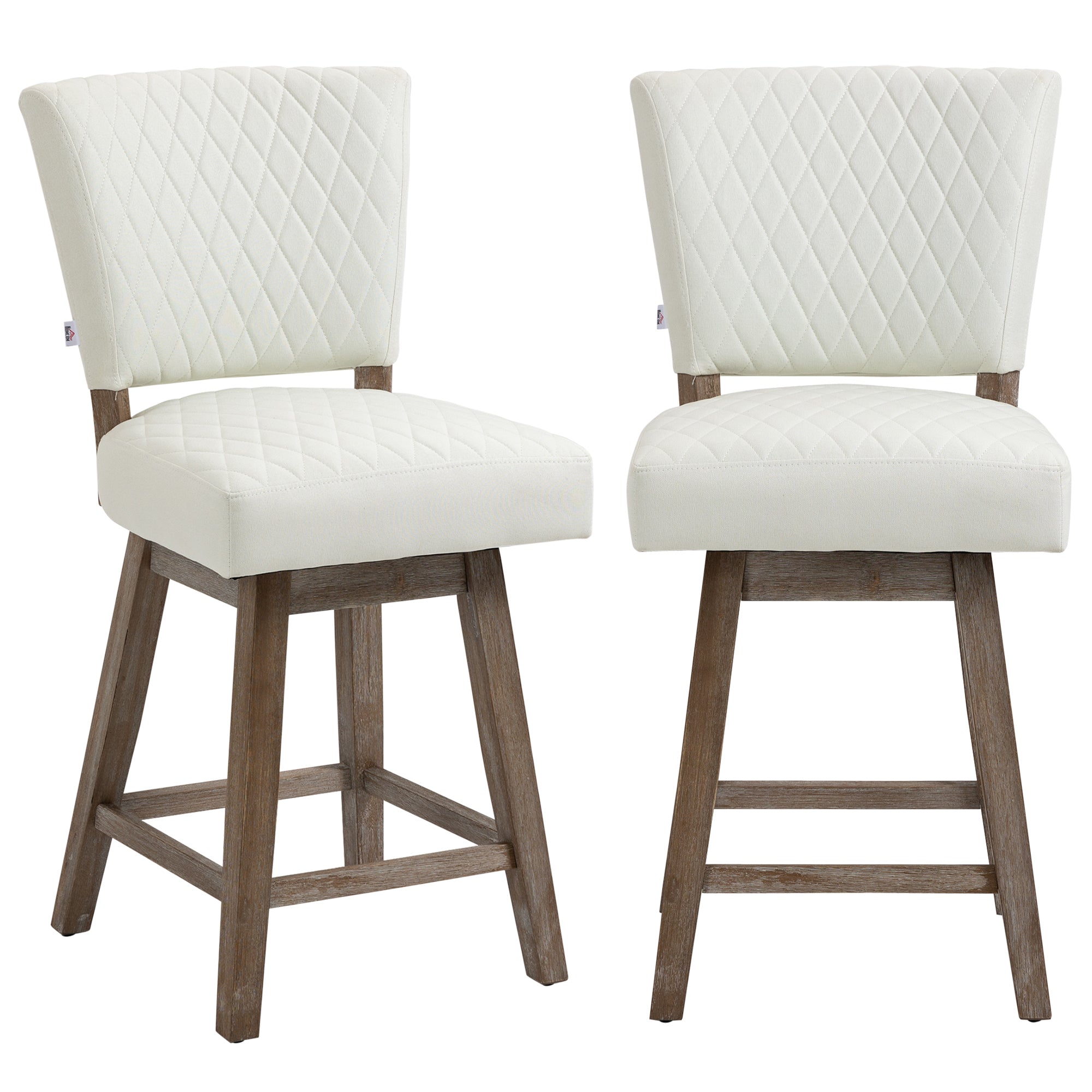 Set of 2 Swivel Counter Height Bar Stools with Footrest Cream White