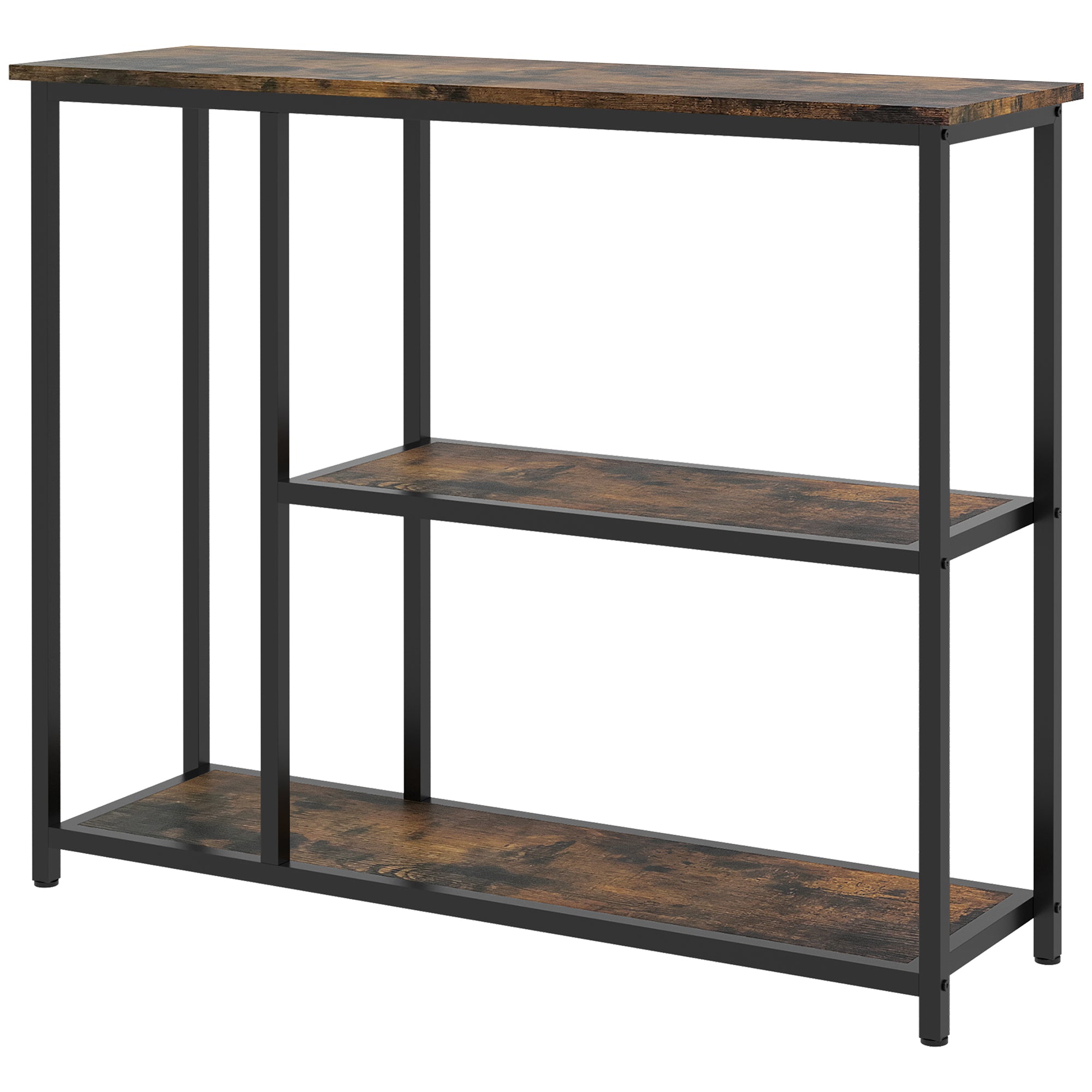 39" Console Table Entryway Table with 2 Storage Shelves Narrow Sofa Table for Living Room Brown