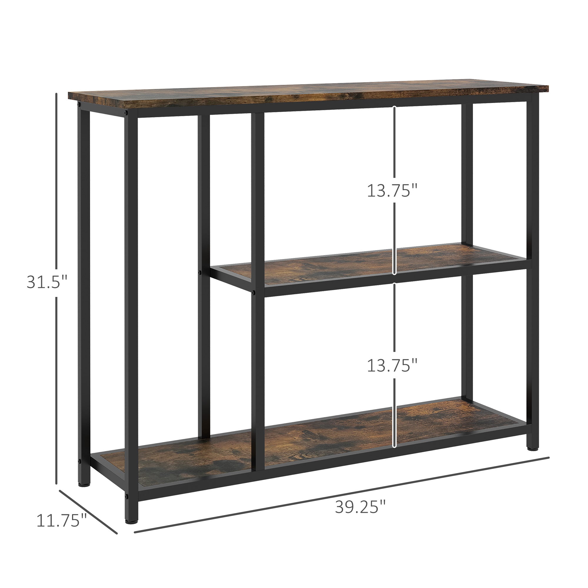 39" Console Table Entryway Table with 2 Storage Shelves Narrow Sofa Table for Living Room Brown