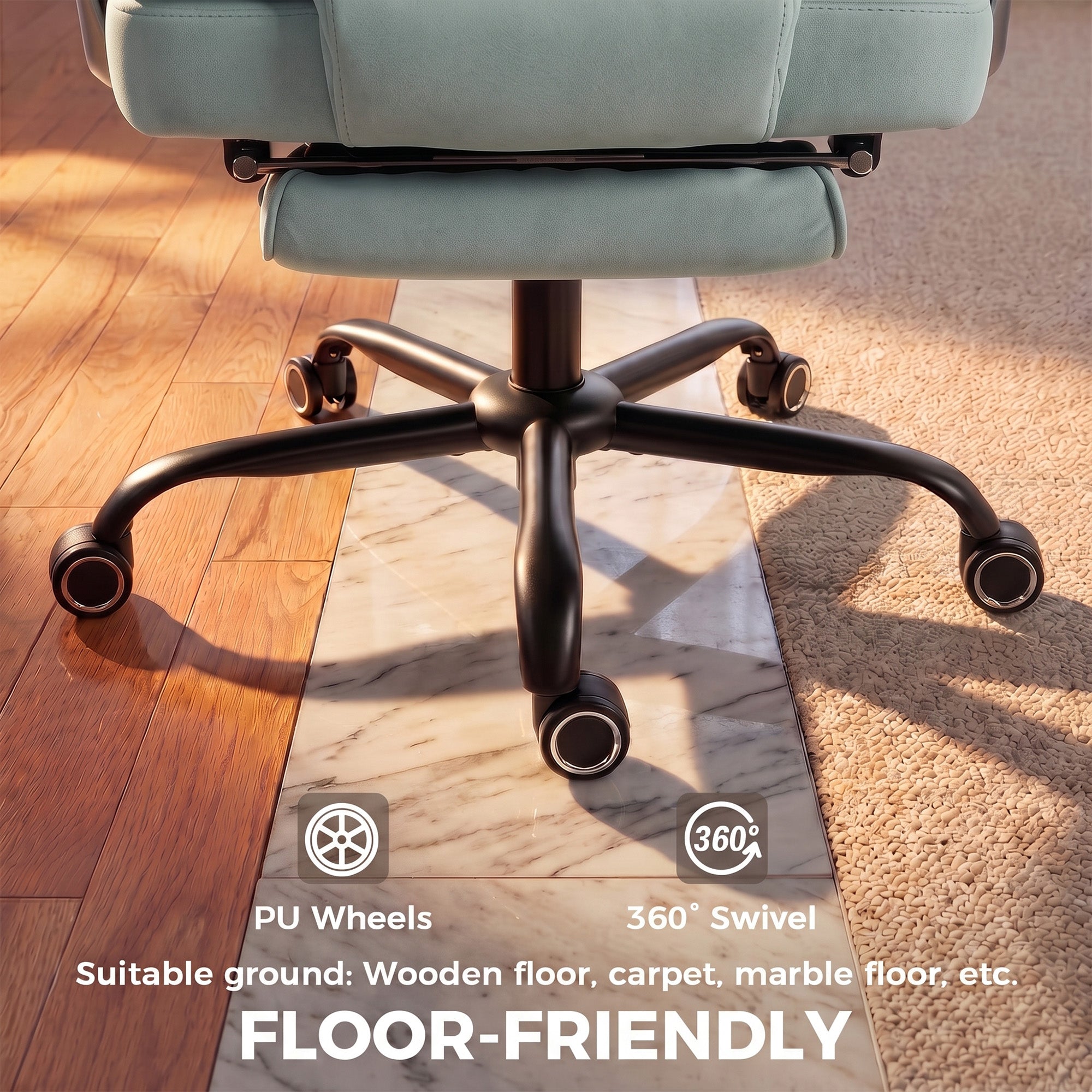 Executive Office Chair with Footrest, 180kg 400lb Big and Tall Leathaire Desk Chair with Wide Seat, Reclining Back, Lumbar Support, Built-in Headrest, Class 4 Gas Lift, Swivel Wheel, Blue