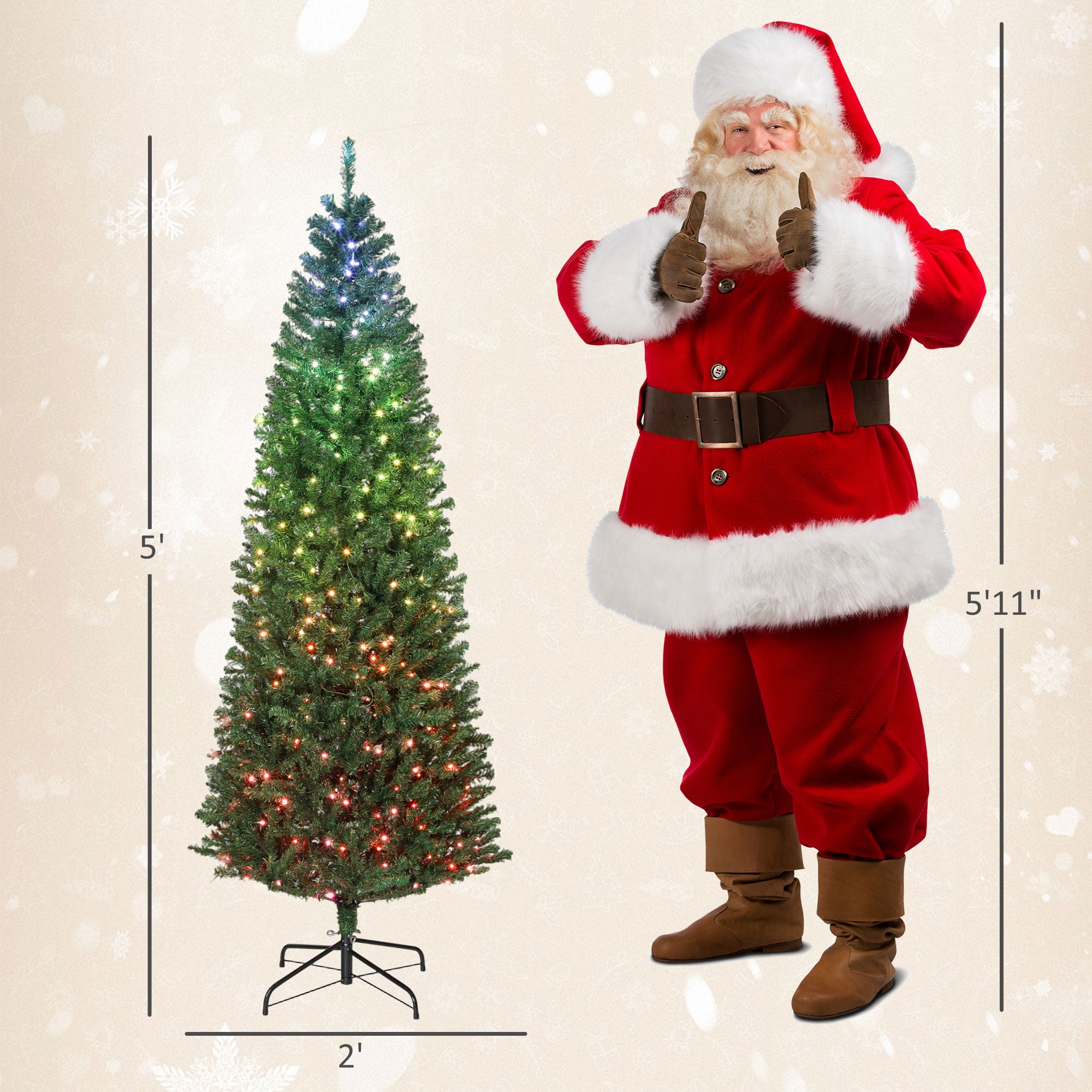 5ft Prelit Christmas Tree with Colorful DIY Synchronized LED Lights and Remote, Slim Fir, Hinged Xmas Tree with Dense Tips, 12 Modes, Daily Timer, Adjustable Brightness and Speed, Green