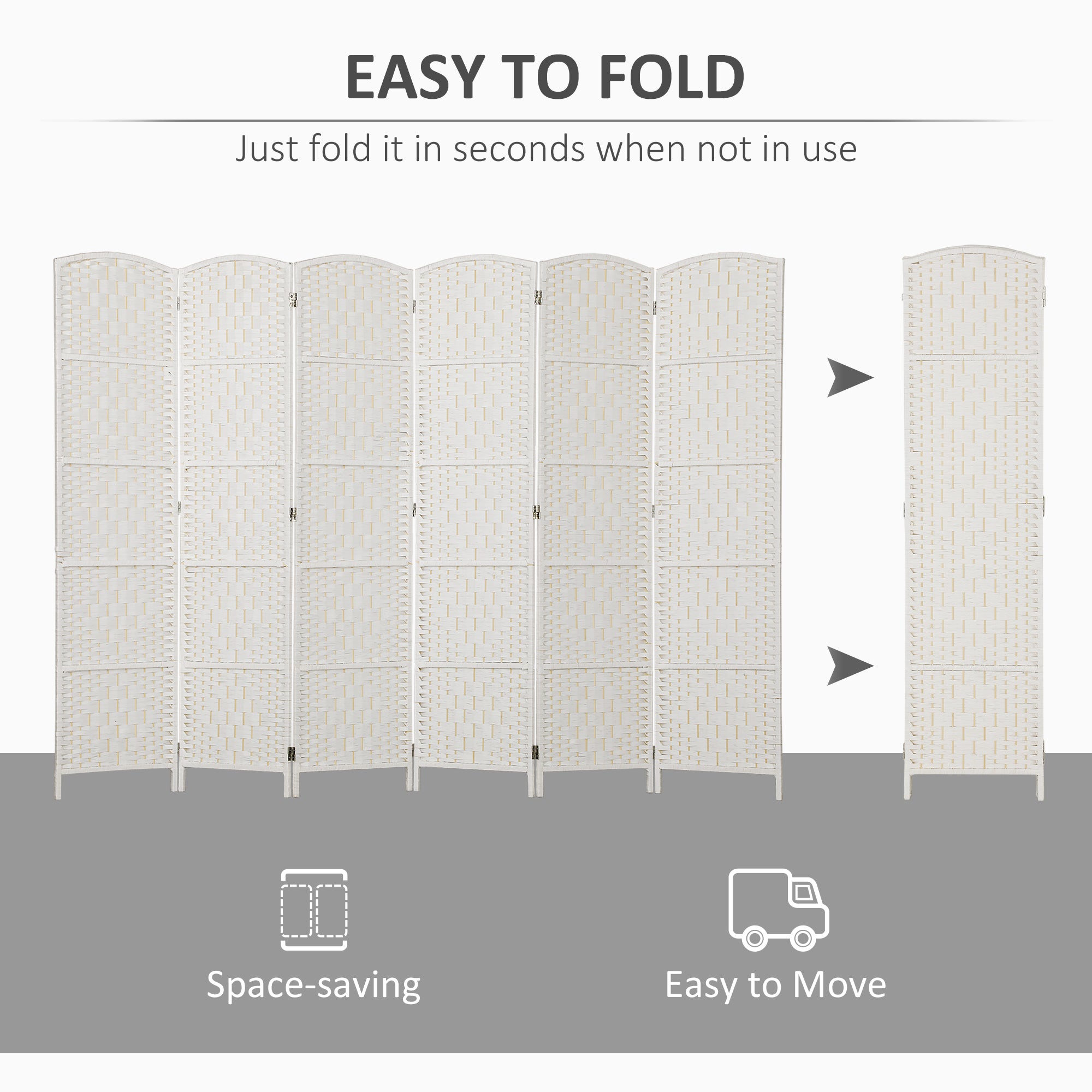 6 Panels Room Divider, 6 Ft Tall Indoor Portable Folding Privacy Screens, Hand-Woven Double Hinged Freestanding Partition Wall Divider for Home Office, Natural