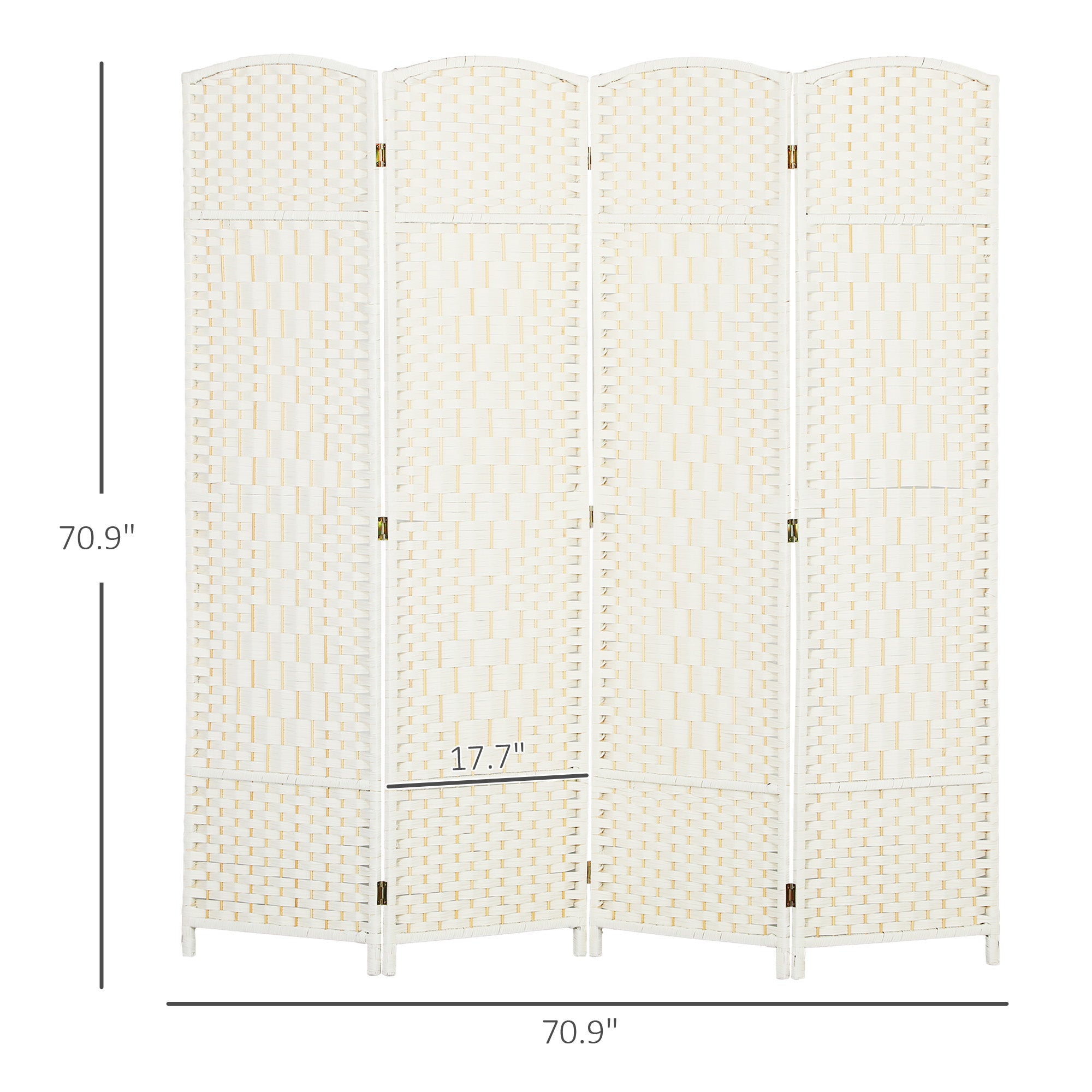 Folding Room Divider Screen 4 Panel 6' Tall Privacy Screen Freestanding Wood Partition for Home Office White