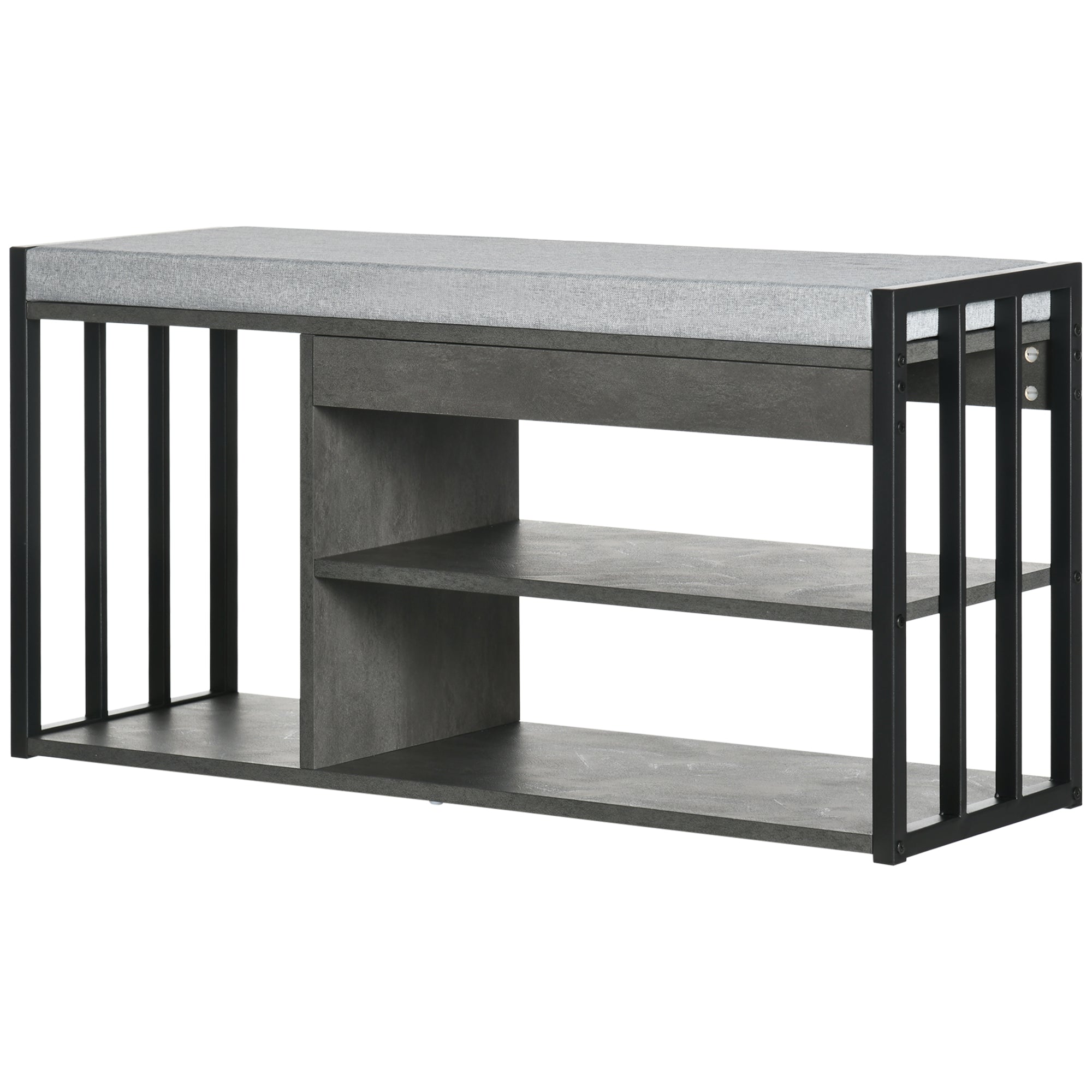 HOMCOM Shoe Bench, Modern Shoe Storage Bench with Cushion and Shelves, Shoe Rack Bench for Entryway, Hallway, Grey
