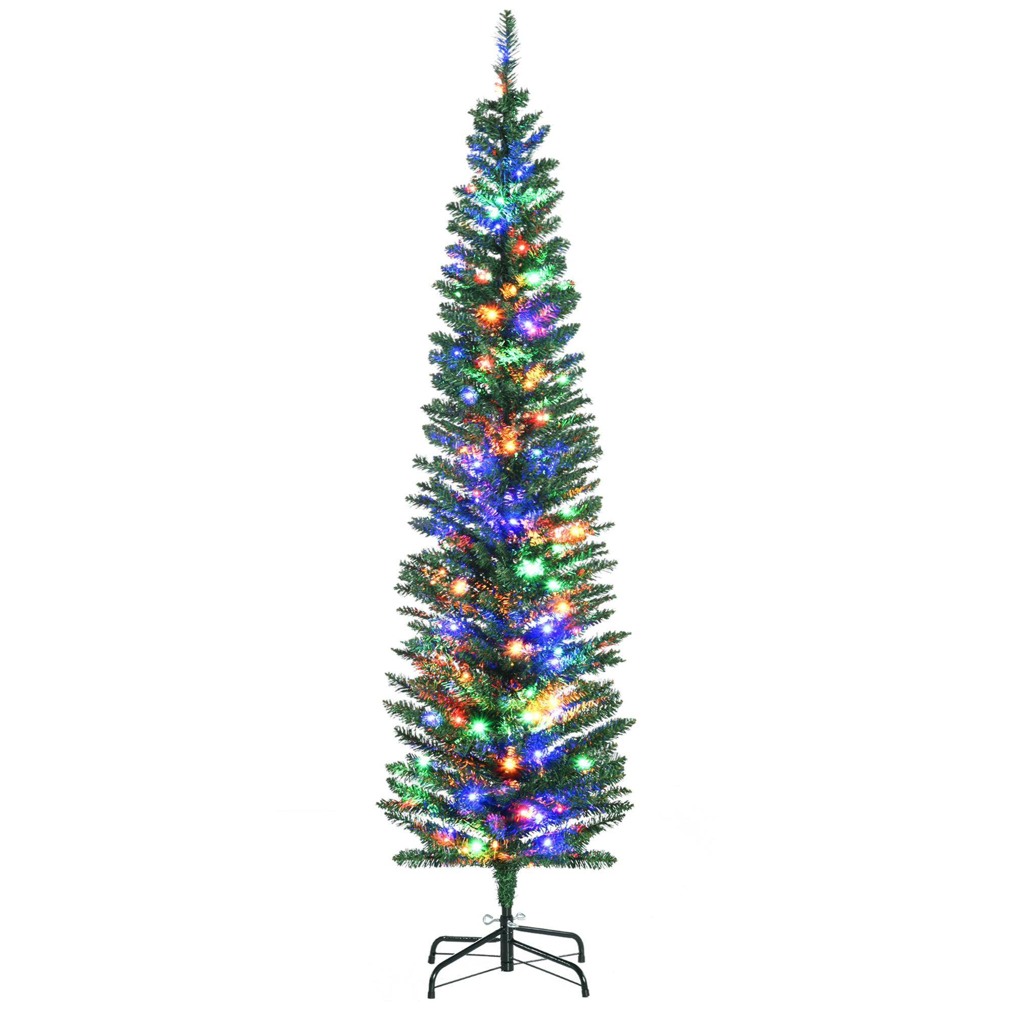 6' Artificial Pencil Christmas Trees Holiday Decoration with Colorful LED Lights, Steel Base, Skinny Shape