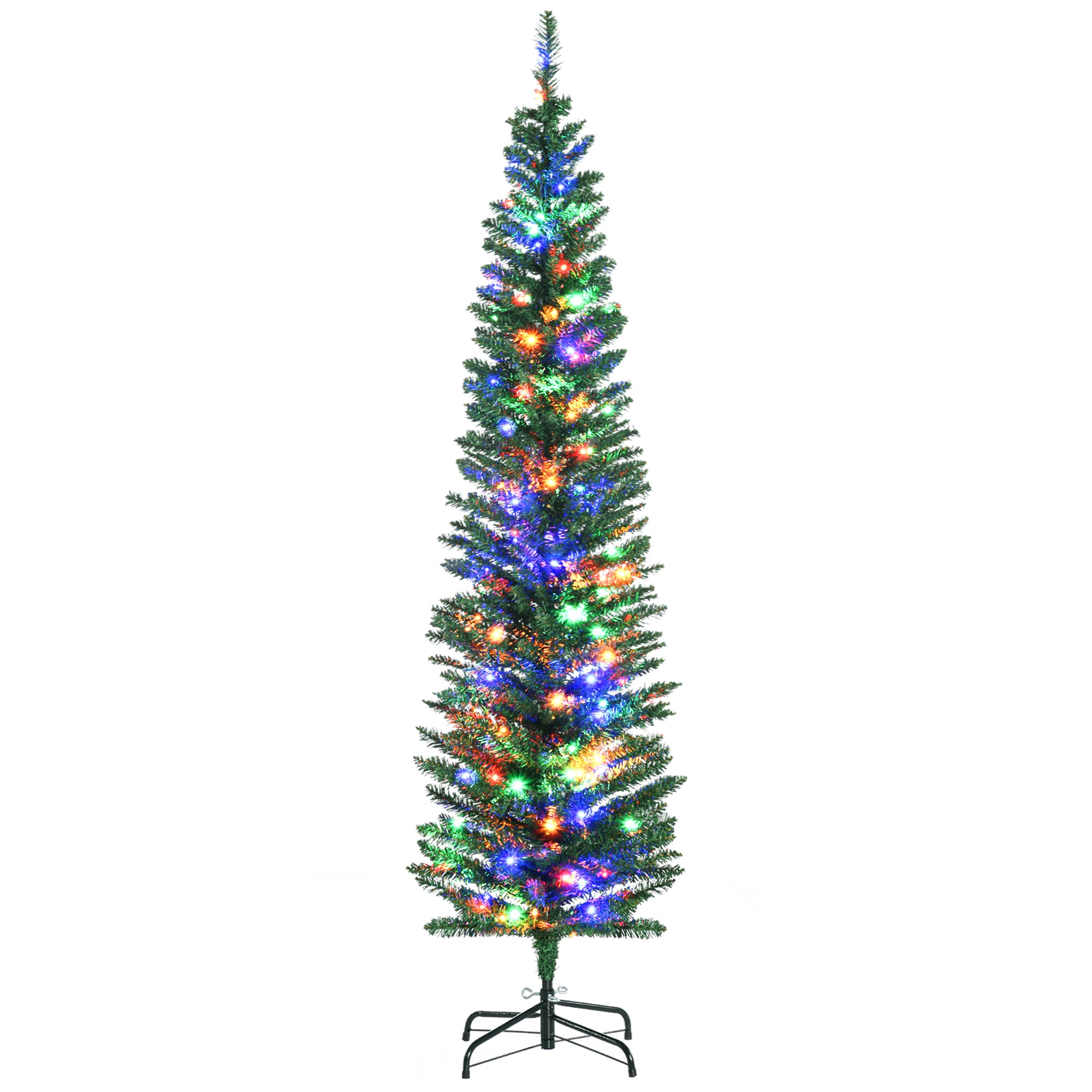 HOMCOM 6ft Tall Pencil Prelit Artificial Christmas Tree Holiday Décor with Branches, Colourful LED Lights, Steel Base, Green