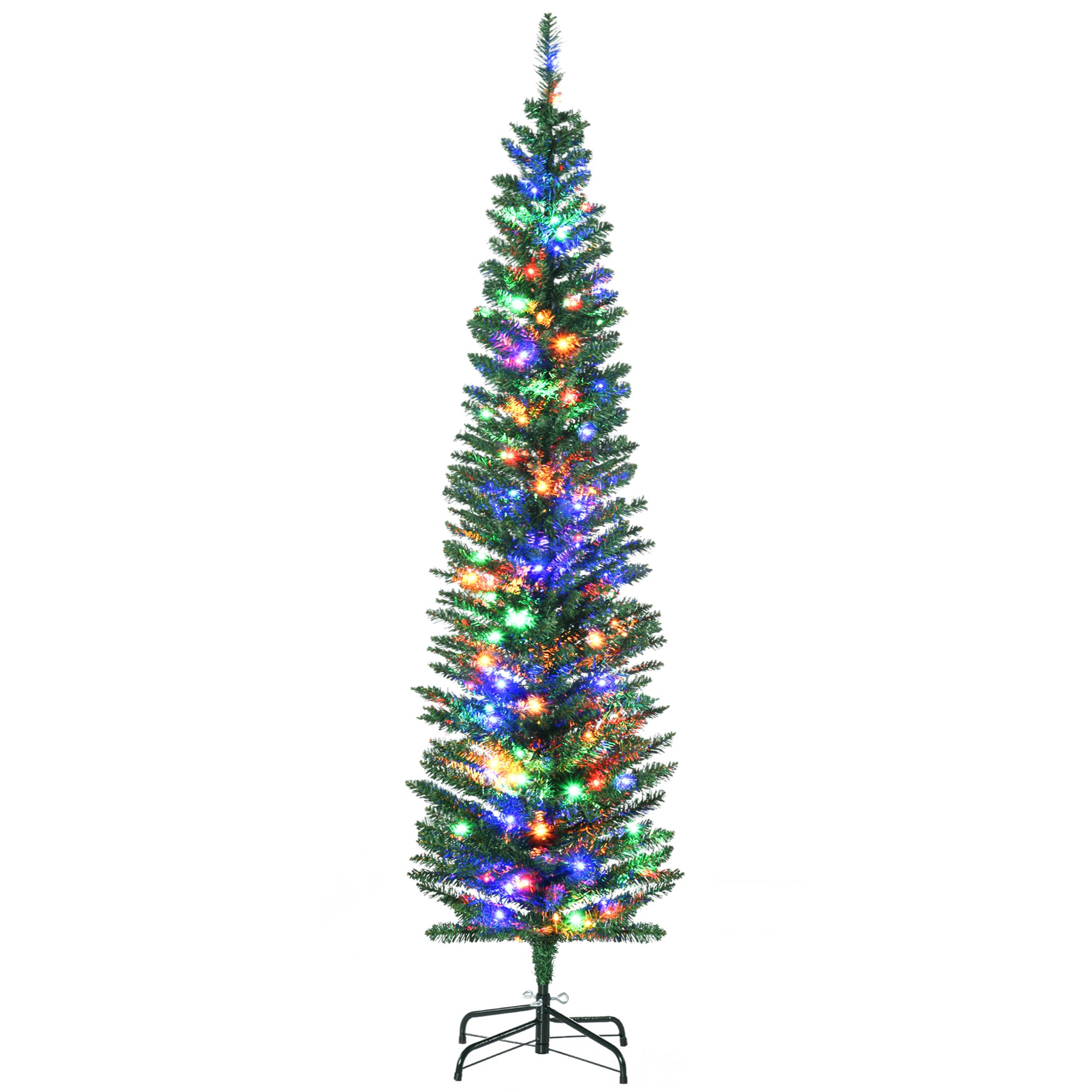 6' Artificial Pencil Christmas Trees Holiday Decoration with Colorful LED Lights, Steel Base, Skinny Shape