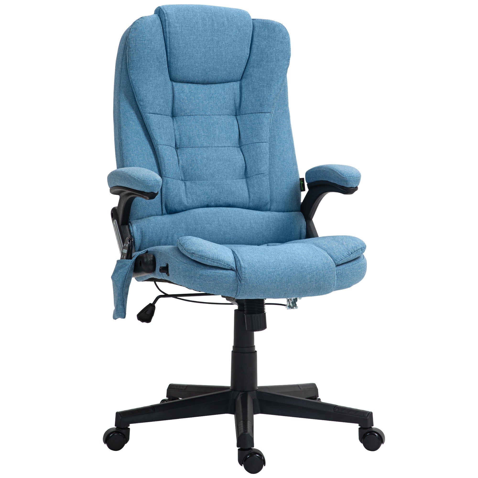 6 Point Vibrating Massage Office Chair with Heat, Linen High Back Massage Desk Chair w/ Reclining Backrest, Light Blue