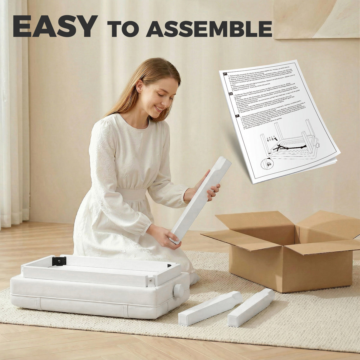 24.8" Adjustable Piano Bench with Padded Cushion and Storage, Faux Leather Keyboard Bench with Solid Wood Legs, White