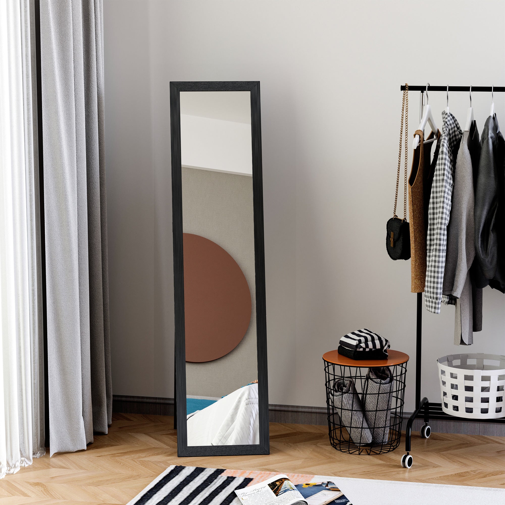 HOMCOM 61" x 15" Full Length Mirror, Floor Standing Mirror, Rectangular Full Body Mirror for Bedroom, Living Room, Black