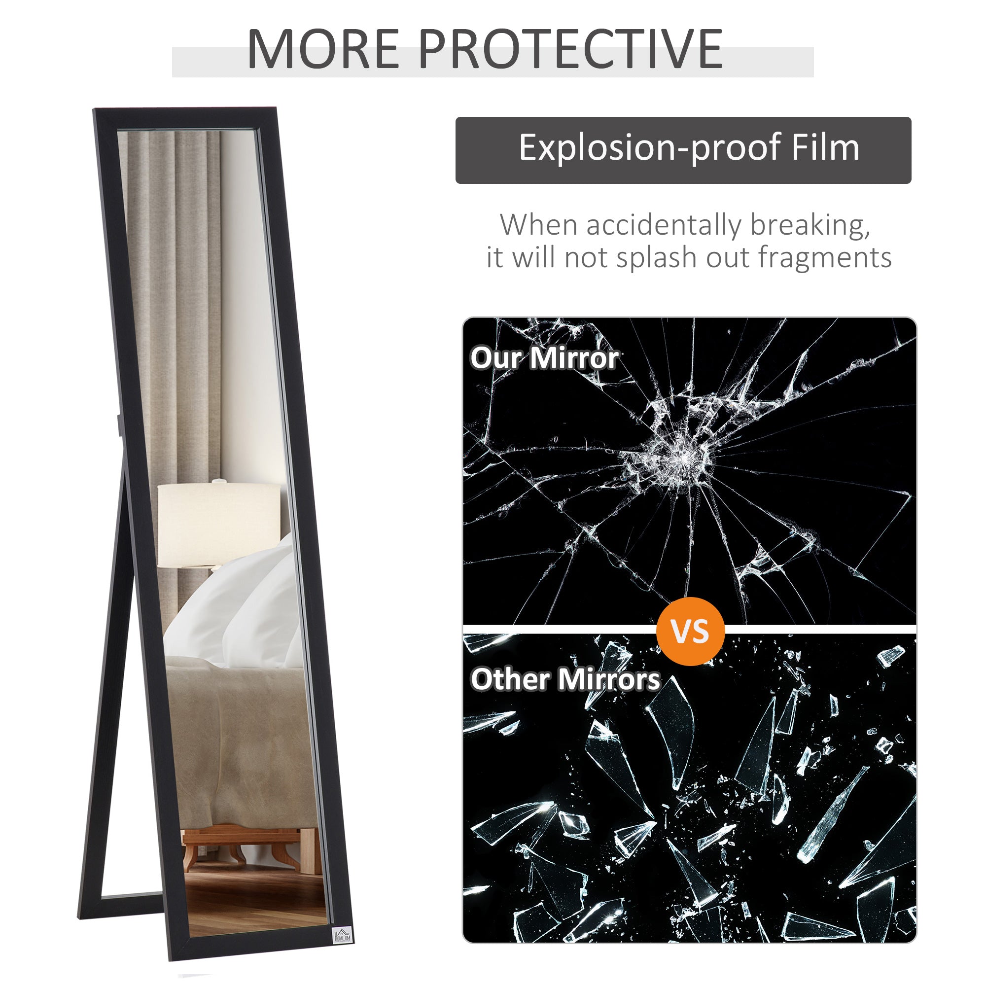 HOMCOM 61" x 15" Full Length Mirror, Floor Standing Mirror, Rectangular Full Body Mirror for Bedroom, Living Room, Black
