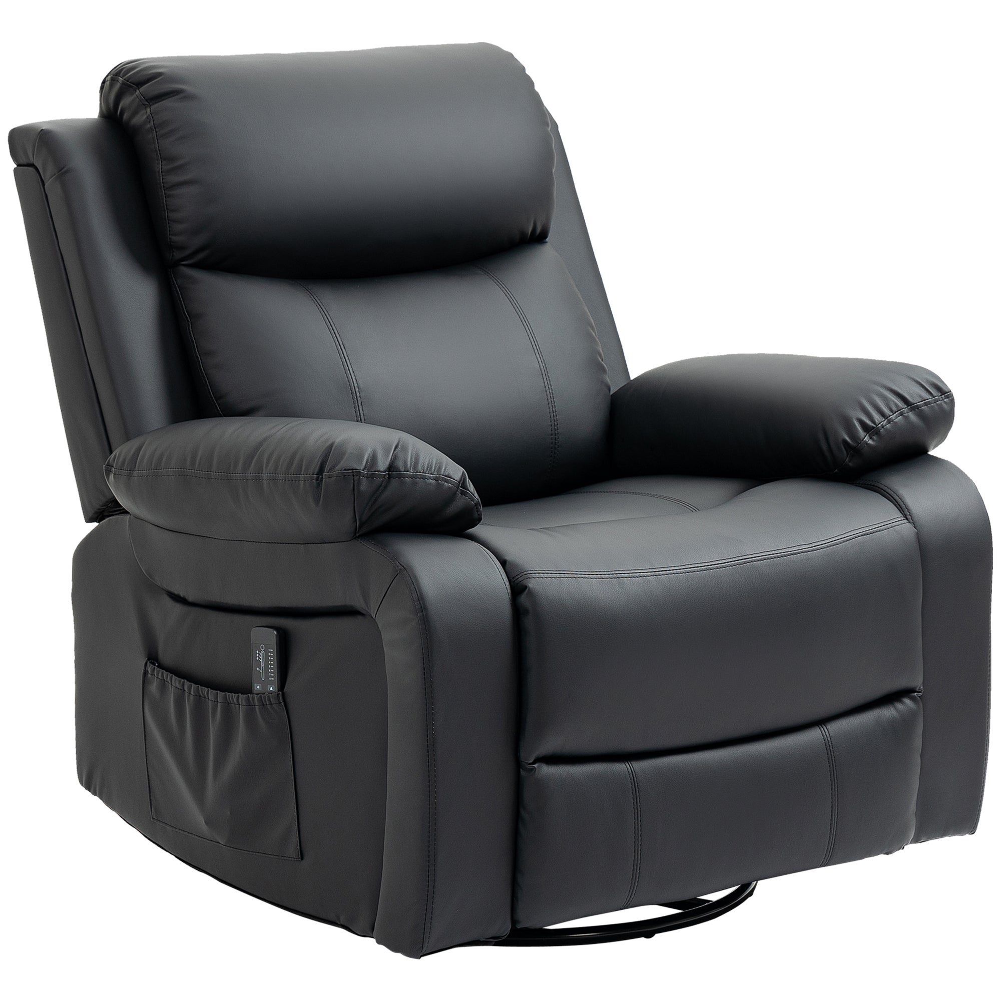 HOMCOM Swivel Rocker Recliner Chair for Living Room, PU Leather Manual Reclining Chair with 8 Vibration Massage, Remote Control, and Side Pockets, Black