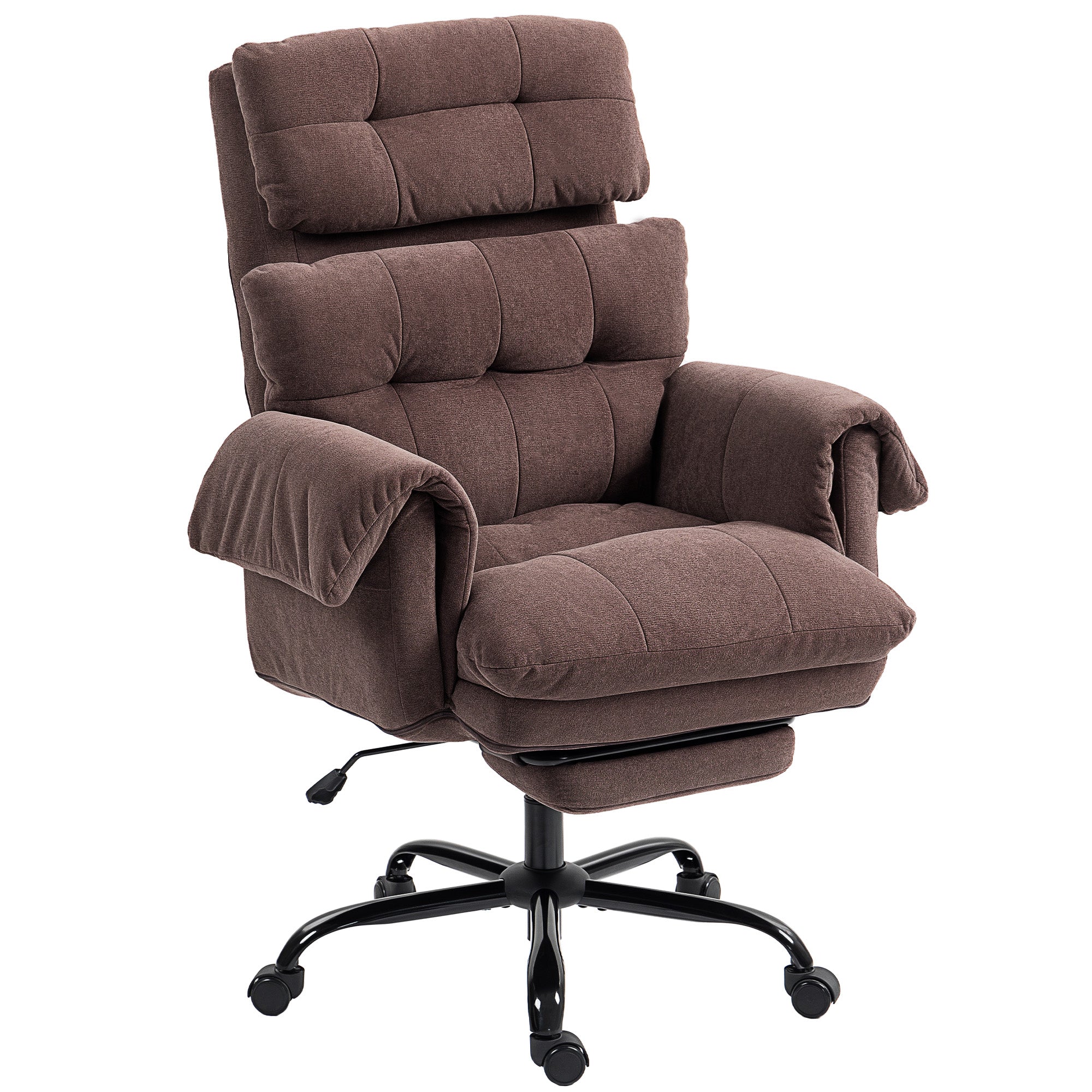 Ergonomic Office Chair with Footrest, Thickly Padded, Reclining Executive Computer Desk Chair with Adjustable Backrest, Lumbar Support and Headrest, Coffee