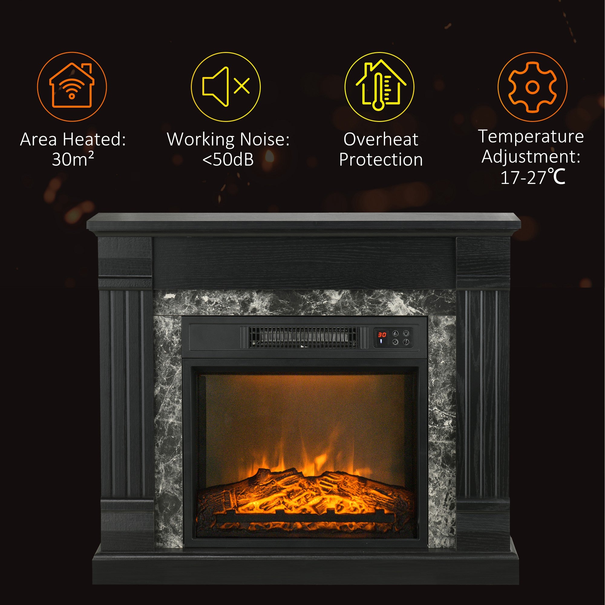 HOMCOM Electric Fireplace Mantel Wood Surround, Freestanding Fireplace Heater with Realistic Flame, Adjustable Temperature, Timer, Overheating Protection, and Remote Control, Black