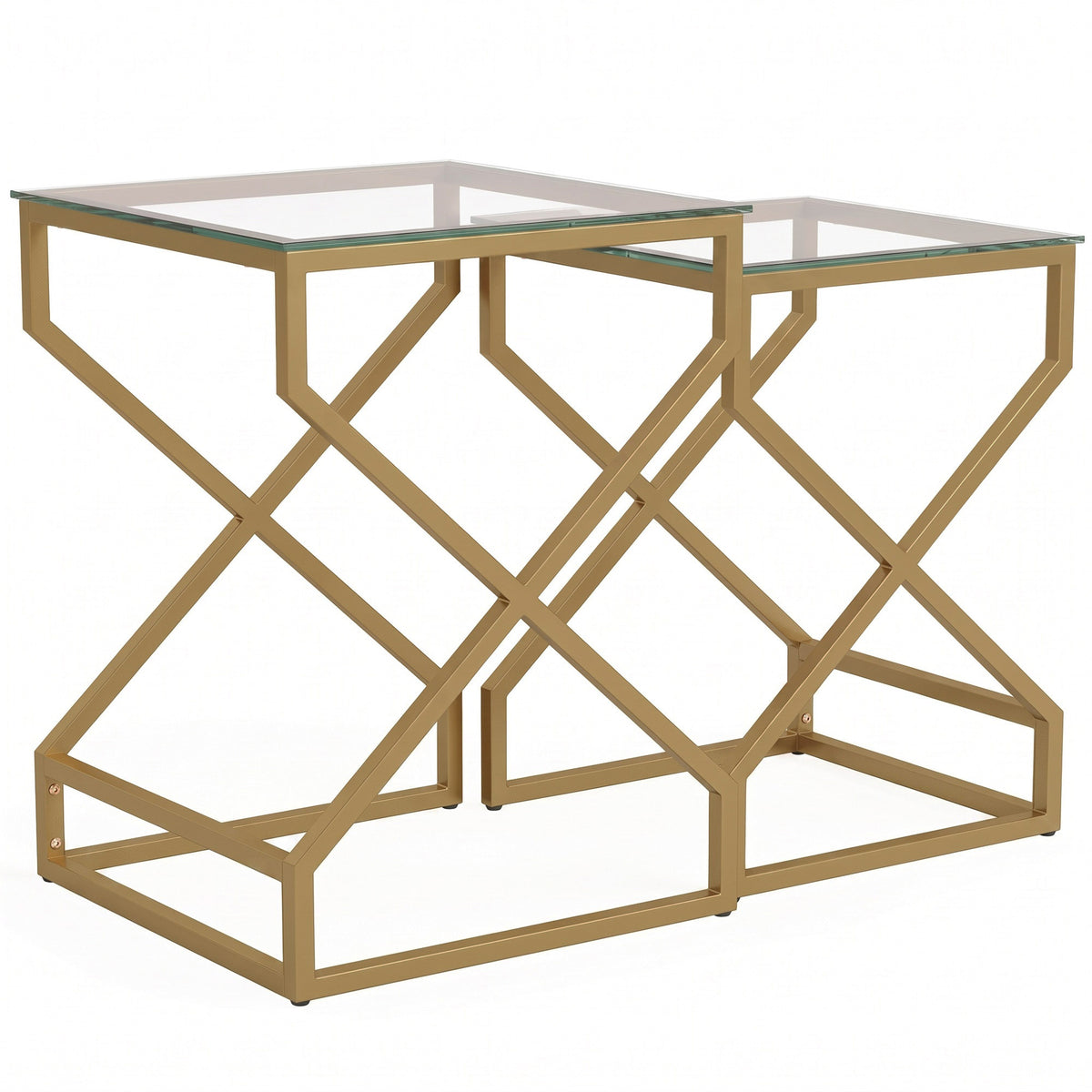 Nest of Tables, Side Table Set of 2 with Transparent Top, Coffee Table Set with Foot Pads, Steel Frame and Tempered Glass Top for Living Room Bedroom Office, Transparent