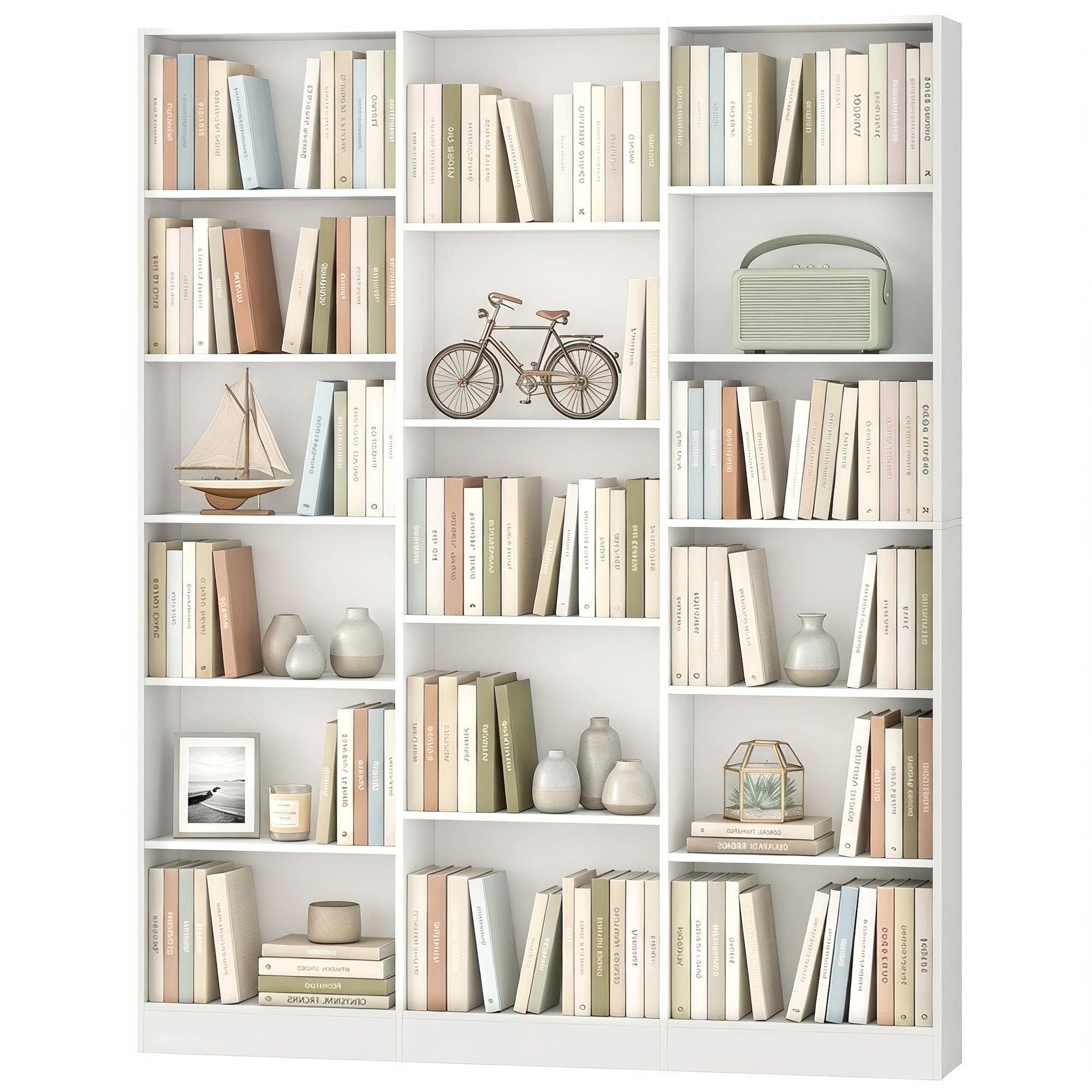 Bookcase with 17 Compartments, 6-Tier Tall Bookshelf with 17 Cubes, Adjustable Shelves, Freestanding Shelving Unit Display Shelf for Home Office, Living Room, 149 x 23.6 x 188 cm, White