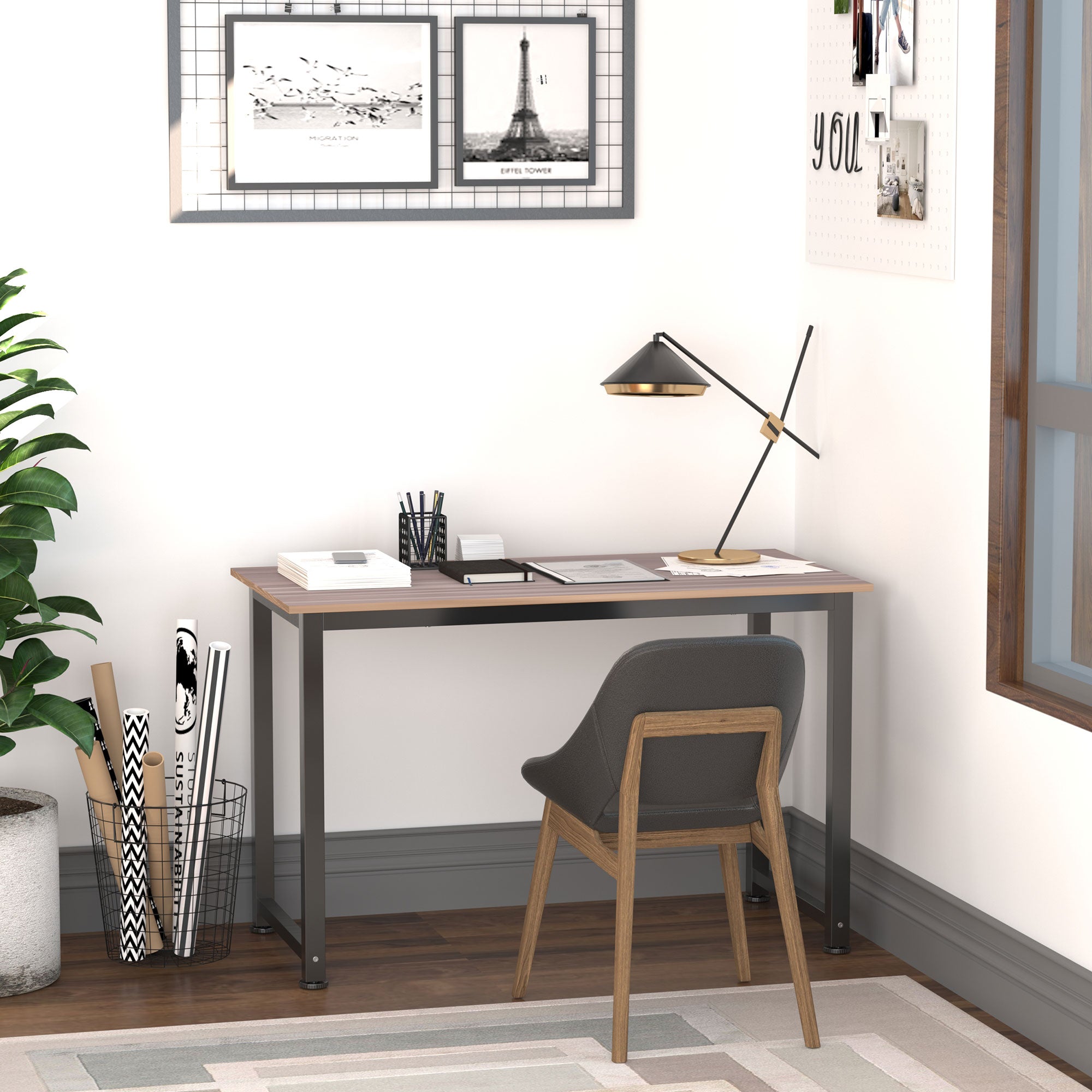 HOMCOM Computer Desk, Writing Table, 120 x 60 x 76cm Workstation for Home Office, Study with Metal Frame, Simple Assembly, Black