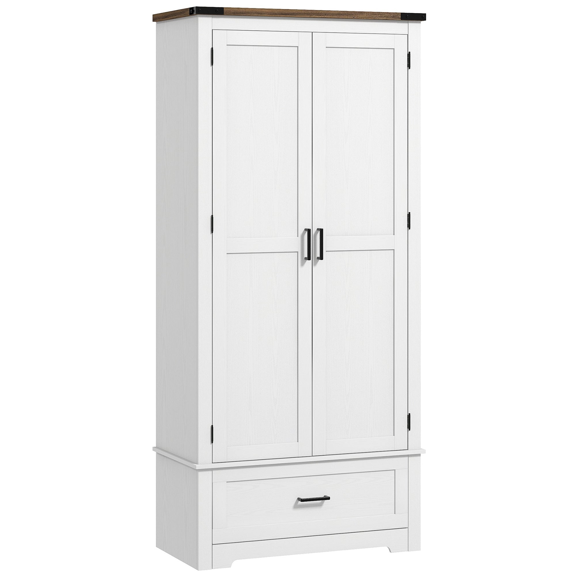 HOMCOM 69" Tall Kitchen Pantry Storage Cabinet, Farmhouse Freestanding Pantry Cabinet with 2 Doors, Drawer and Adjustable Shelves, White