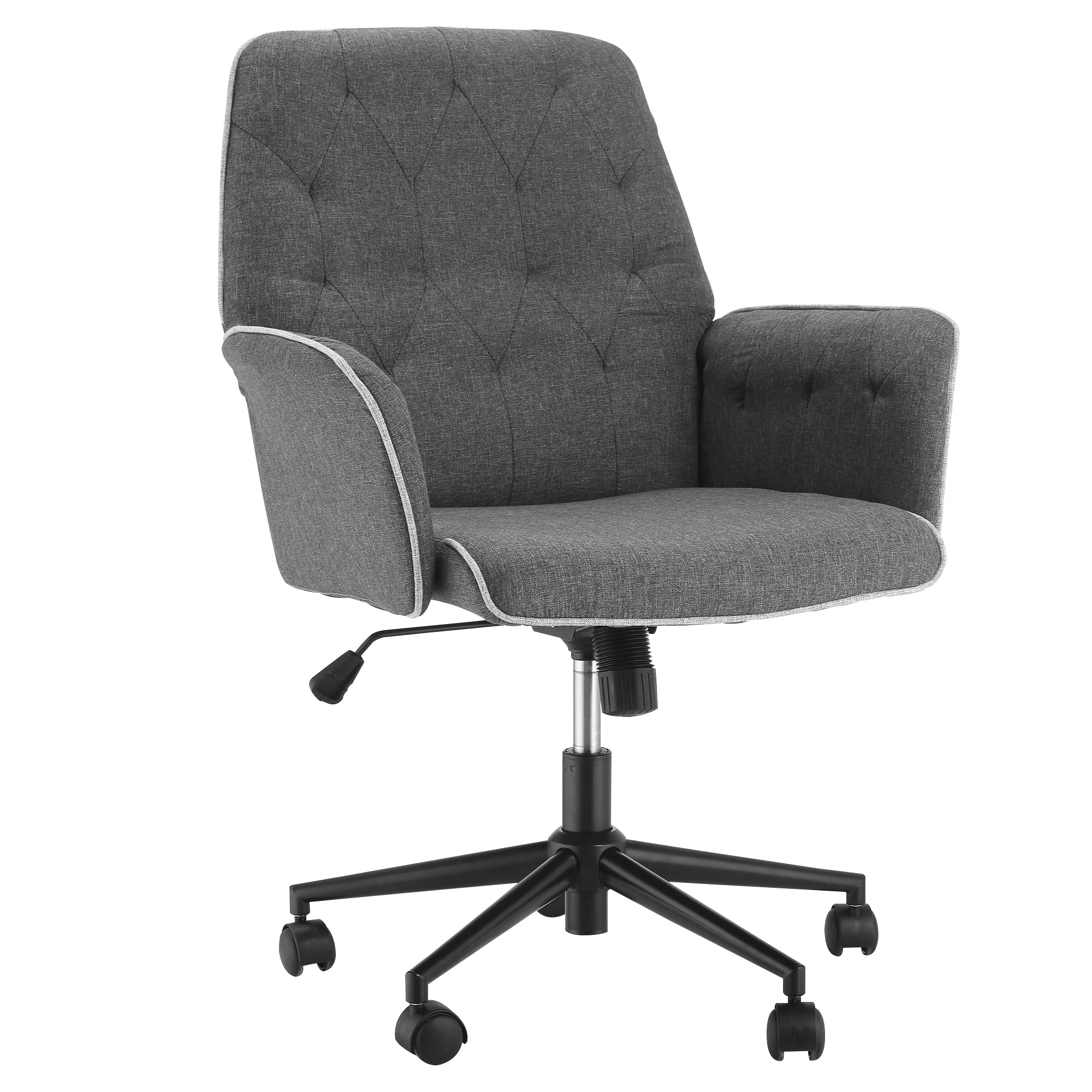 HOMCOM Office Chair, Fabric Study Chair, Mid-Back Tufted Desk Chair with Swivel Wheels, Adjustable Height, Grey