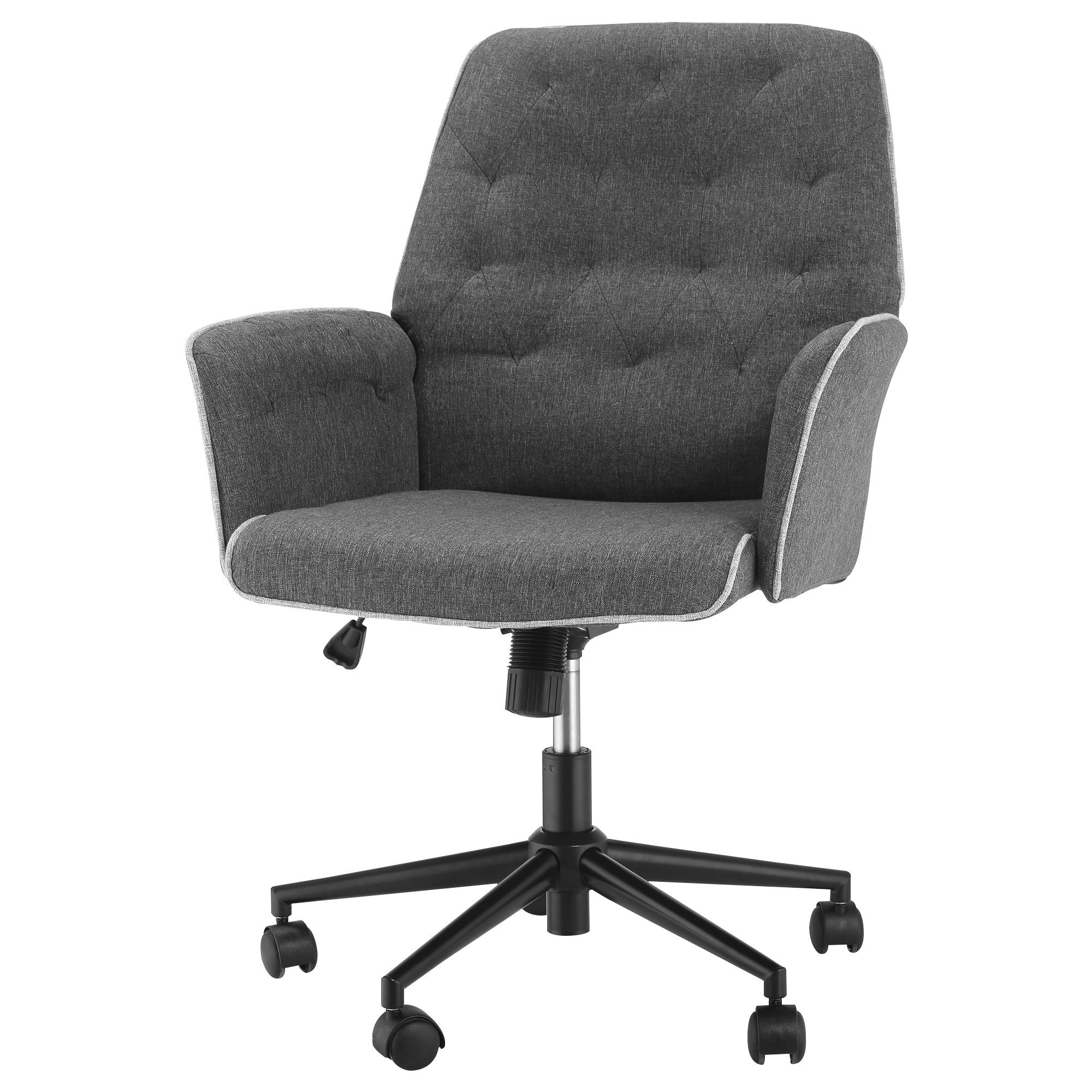 HOMCOM Office Chair, Fabric Study Chair, Mid-Back Tufted Desk Chair with Swivel Wheels, Adjustable Height, Grey