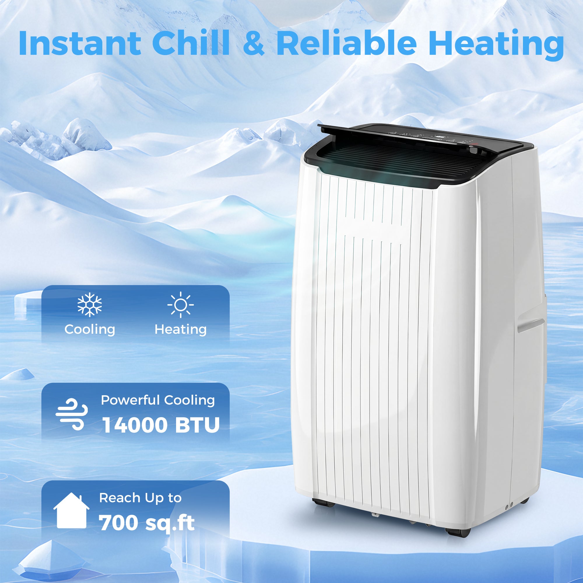 14000 BTU Portable Air Conditioner, 5-in-1 AC Unit with Cool, Heat, Dehumidifier, Fan, Sleep, WiFi Voice Control, 24H Timer, Child Lock, for Room up to 700 Sq. ft, White