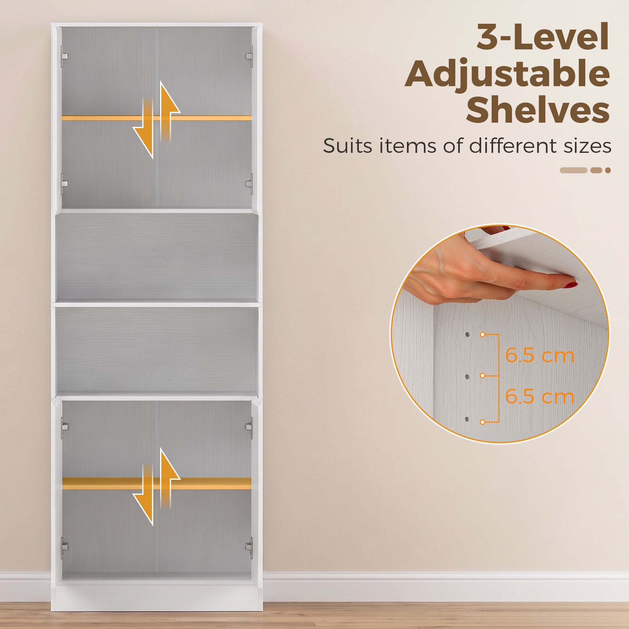170 cm Tall Kitchen Cupboard, Pantry Storage Cabinet with Soft-Close Hinges, Freestanding Kitchen Cabinet with 2 Cupboards, 2 Open Shelves and Adjustable Shelves, White Wood Effect