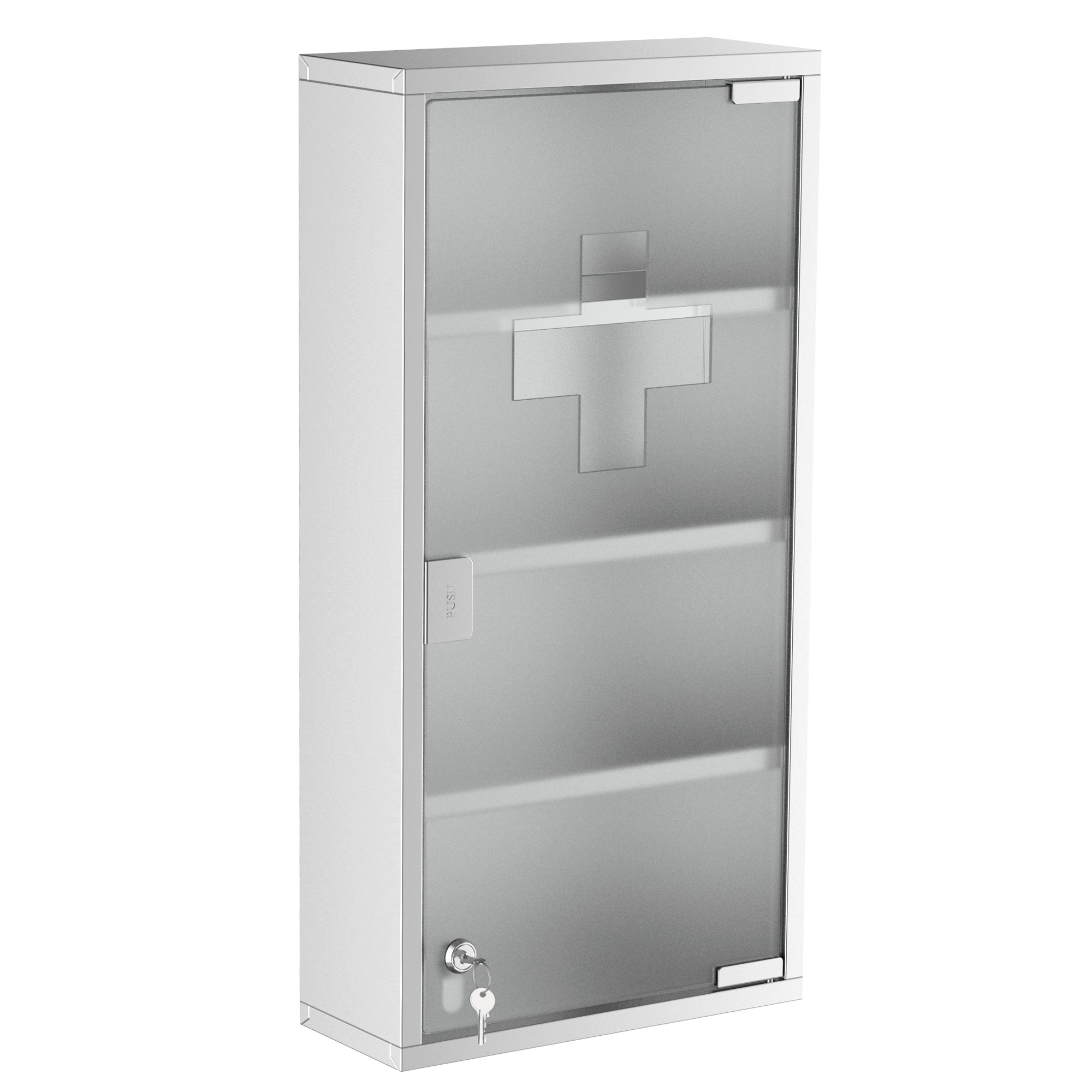 HOMCOM Wall Mount Medicine Cabinet, Bathroom Cabinet with 4 Tier Shelves, Stainless Steel Frame and Glass Door, Lockable with 2 Keys, Silver, 12" x 23.5"